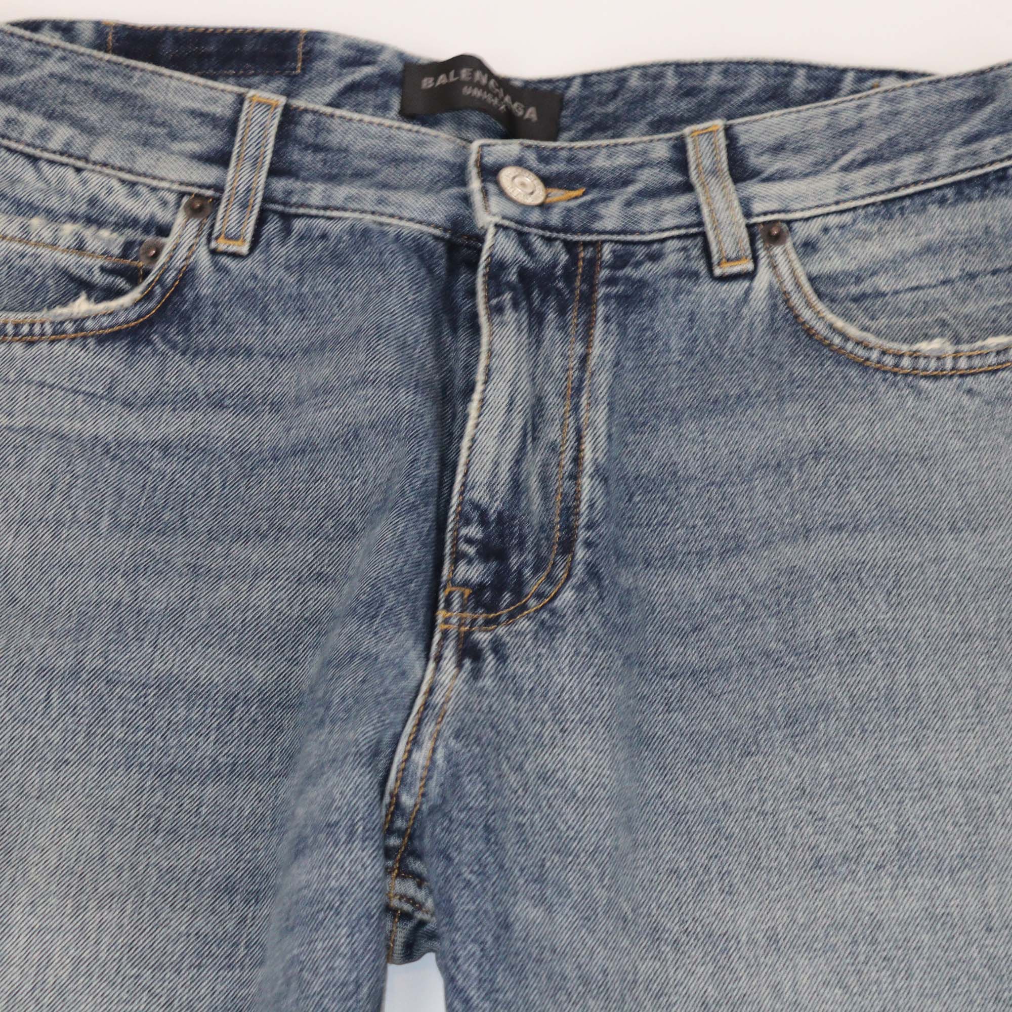 Balenciaga Blue Denim Distressed Wide Leg Jeans