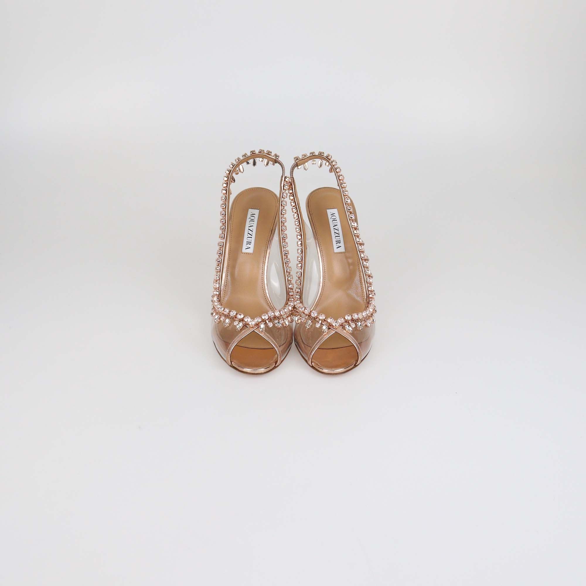Aquazzura Rose Gold/Clear PVC Crystal Temptation Slingback Sandals