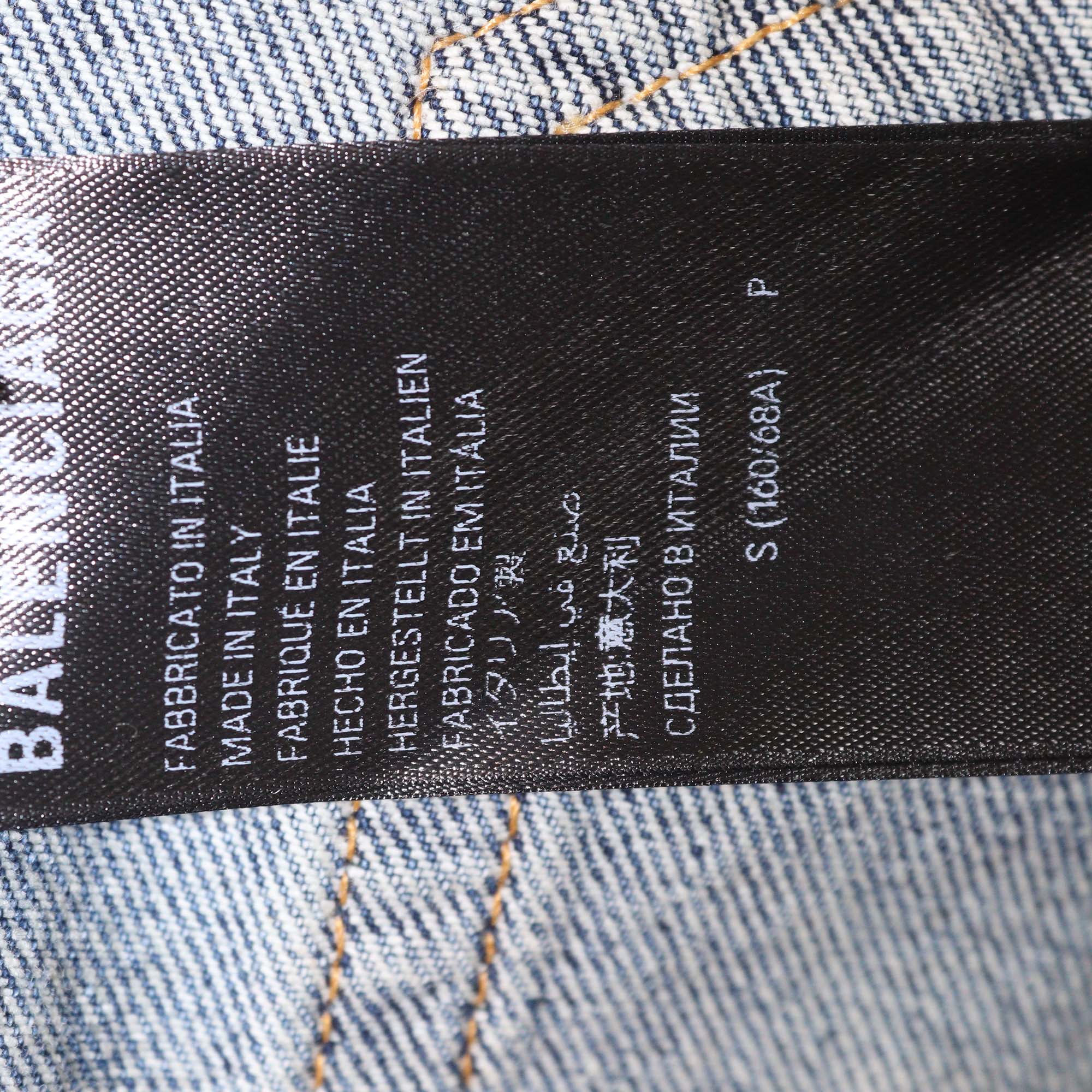 Balenciaga Blue Denim Distressed Wide Leg Jeans