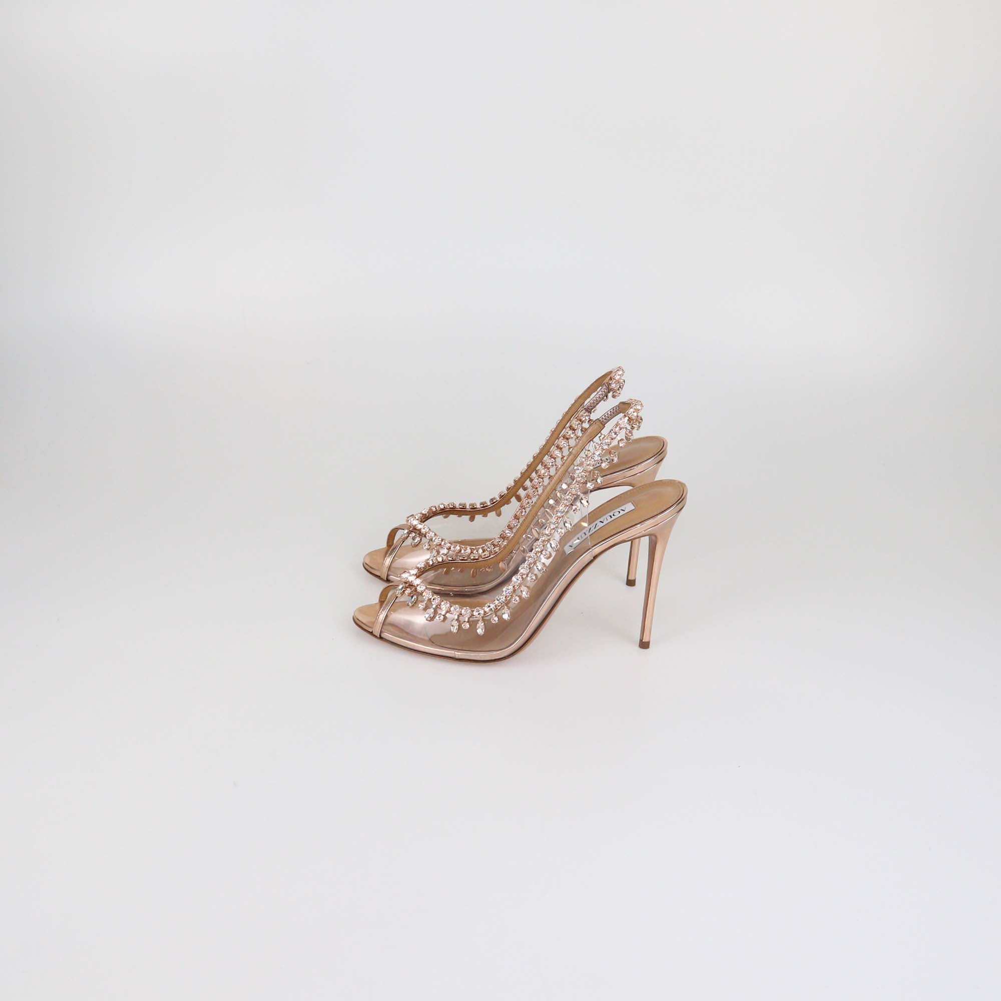 Aquazzura Rose Gold/Clear PVC Crystal Temptation Slingback Sandals