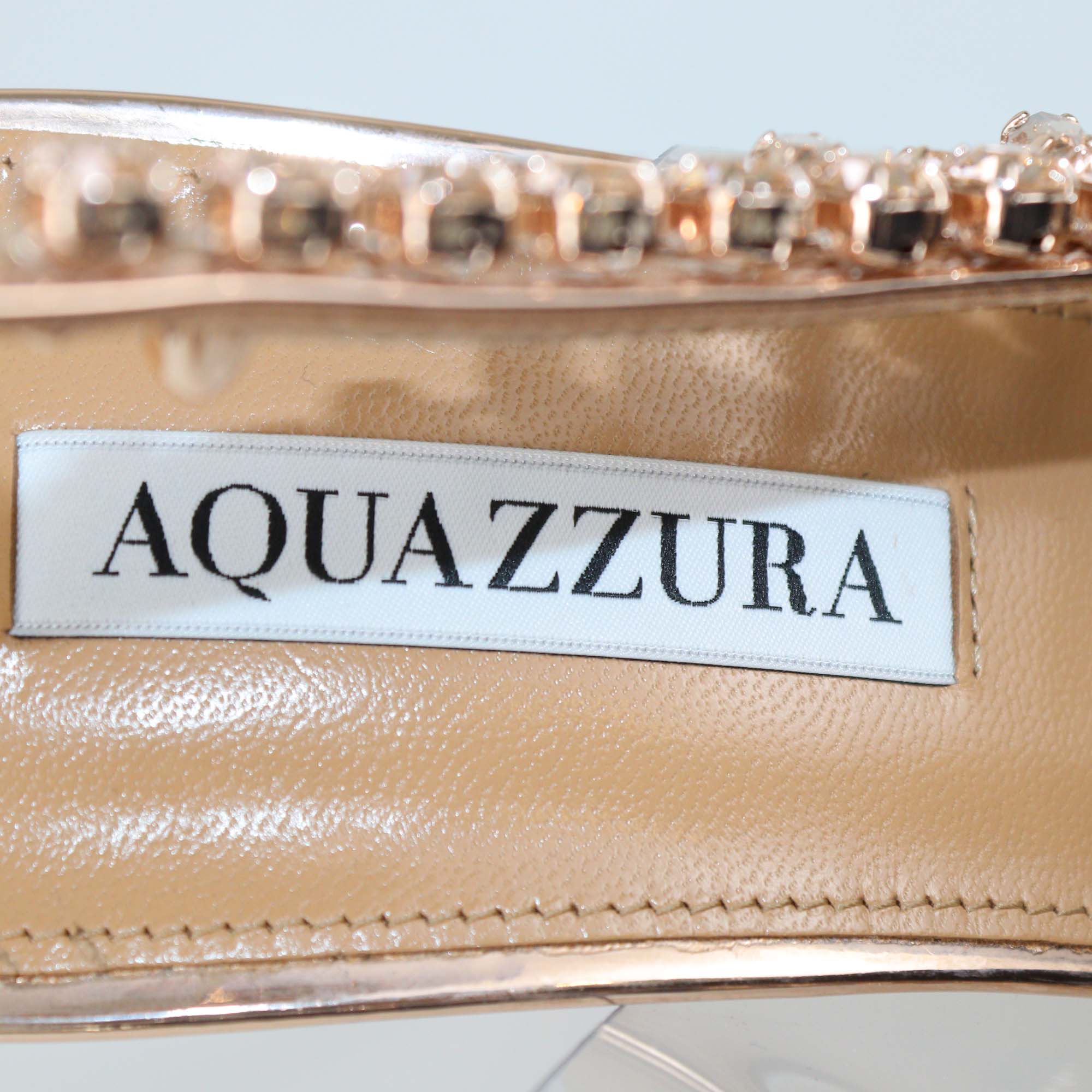 Aquazzura Rose Gold/Clear PVC Crystal Temptation Slingback Sandals