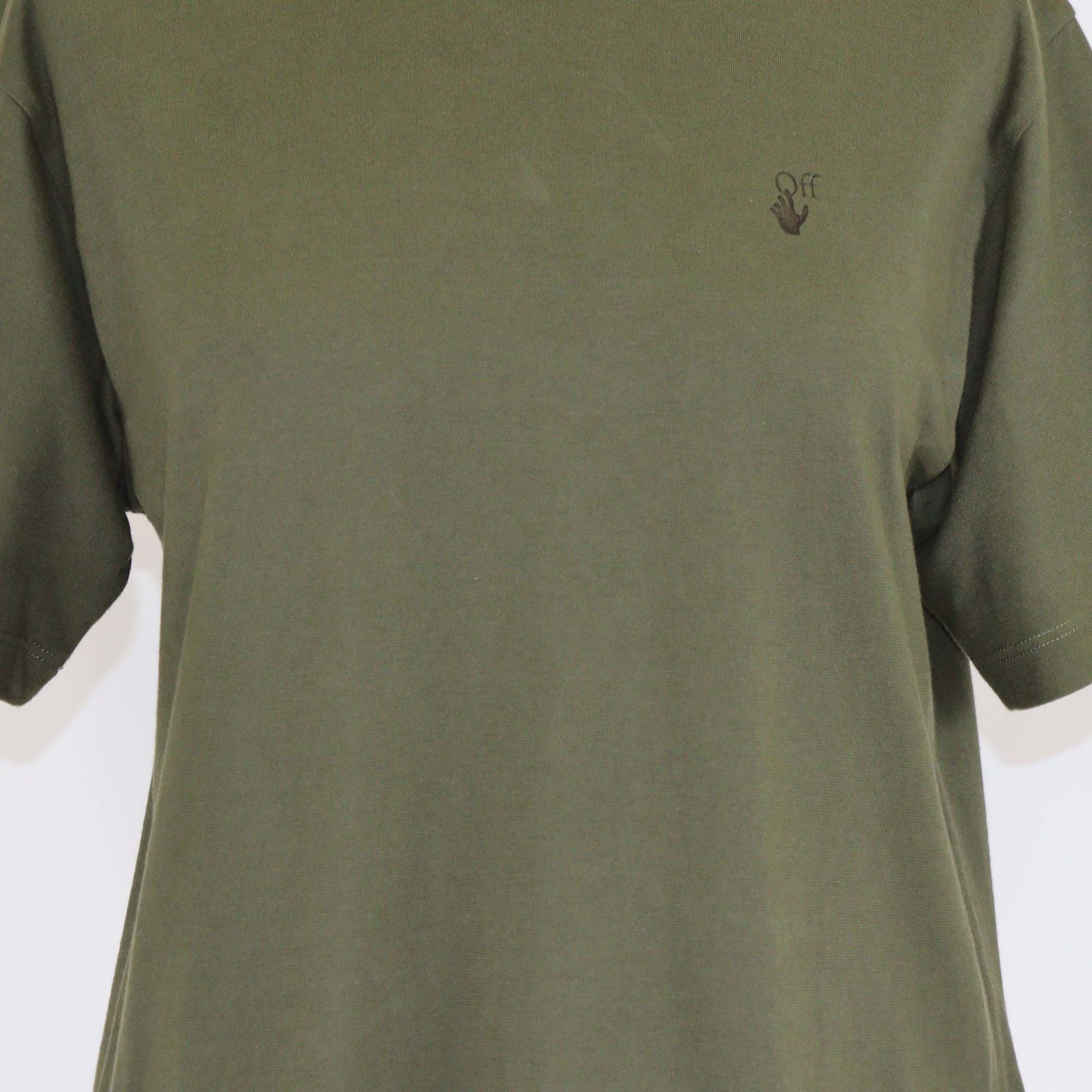 Off-White Khaki Green Floral Logo Print Cotton Crew Neck T-Shirt