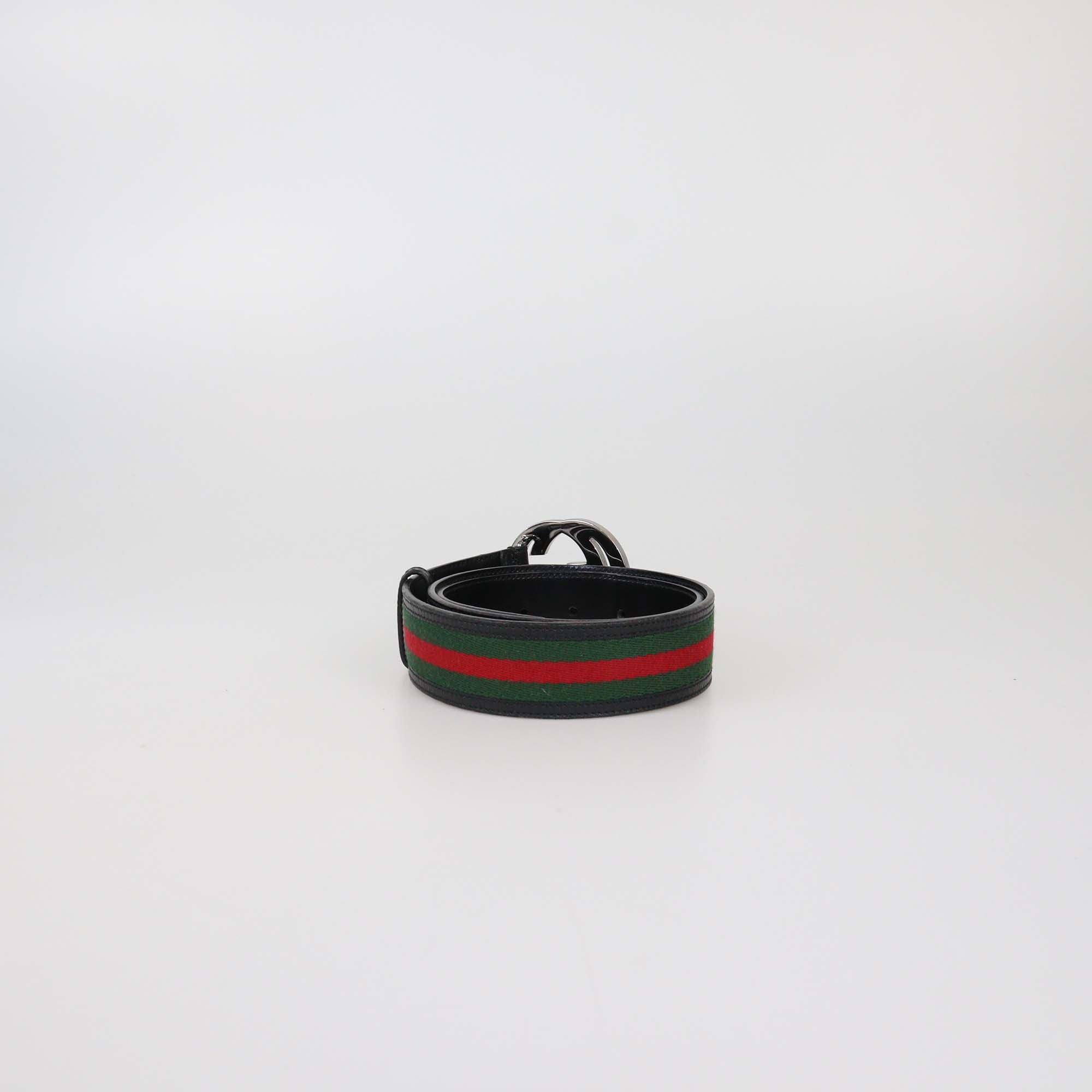 Gucci Black Leather and Fabric Web Interlocking G Buckle Belt