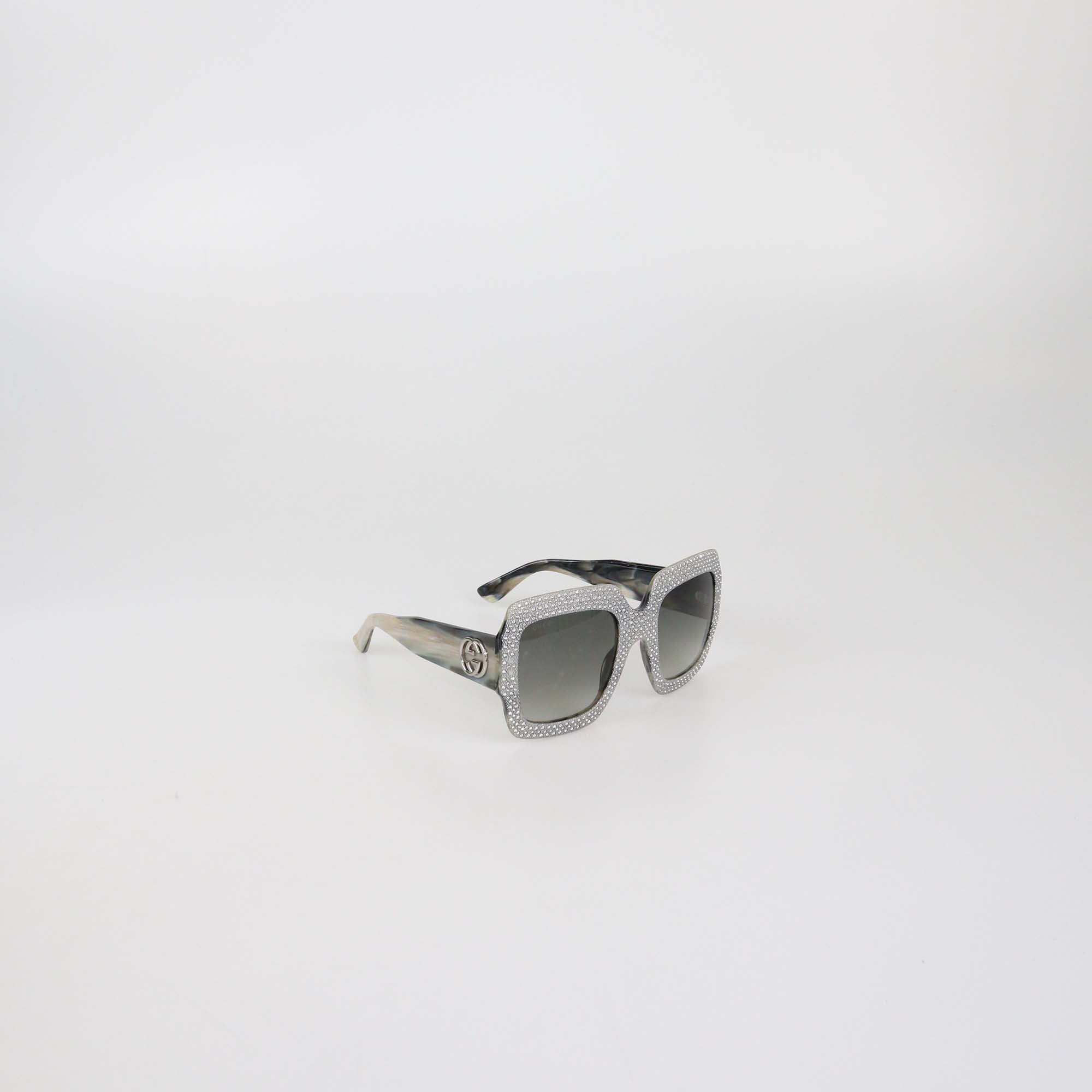 Gucci Grey/Black Gradient Crystal Studded Square Oversized Sunglasses