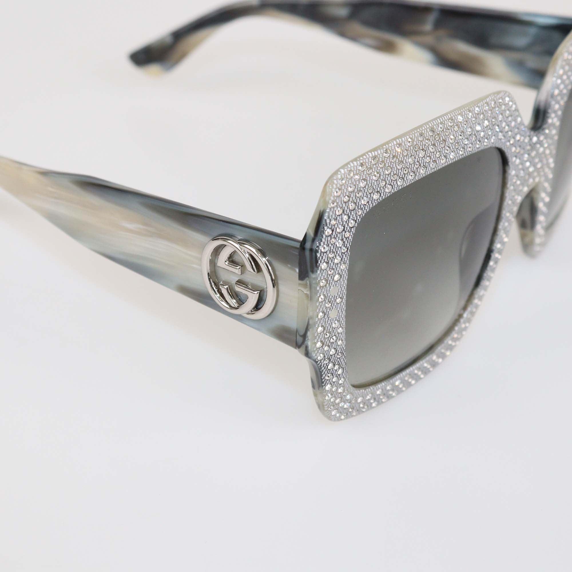 Gucci Grey/Black Gradient Crystal Studded Square Oversized Sunglasses