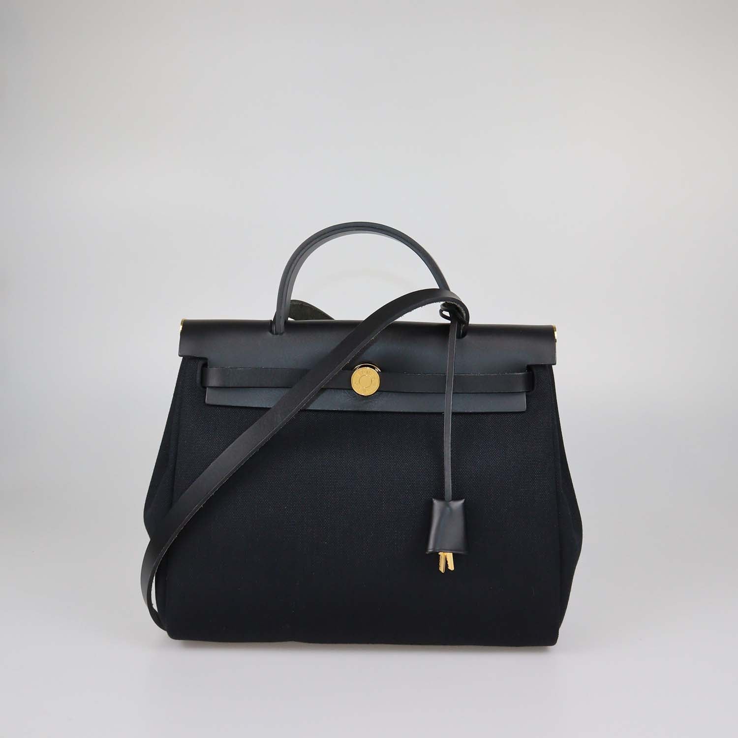 Hermes Black Canvas and Leather Herbag Zip 31 Bag