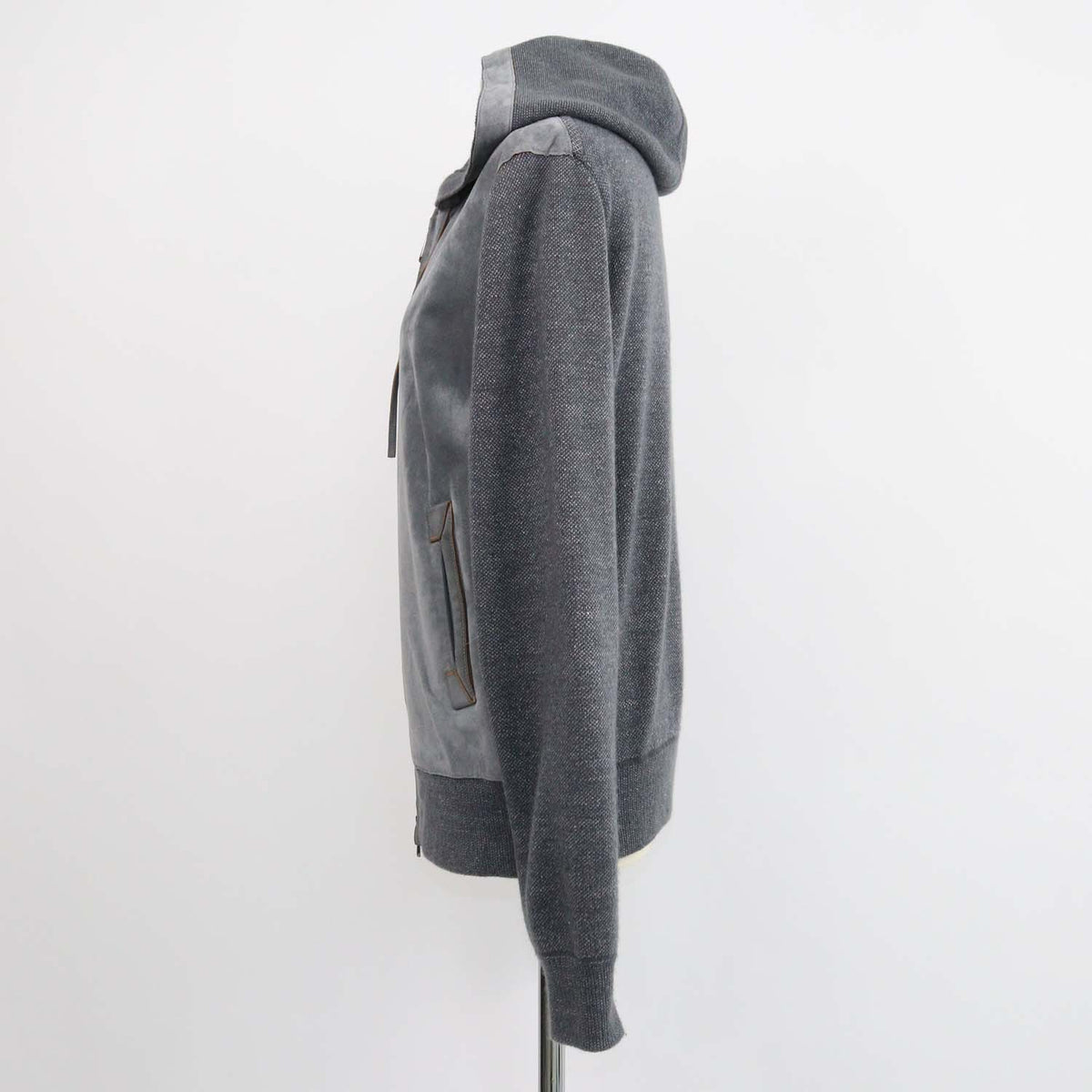 Ermenegildo Zegna Grey Suede,Cashmere and Wool Zipped Hooded Jacket