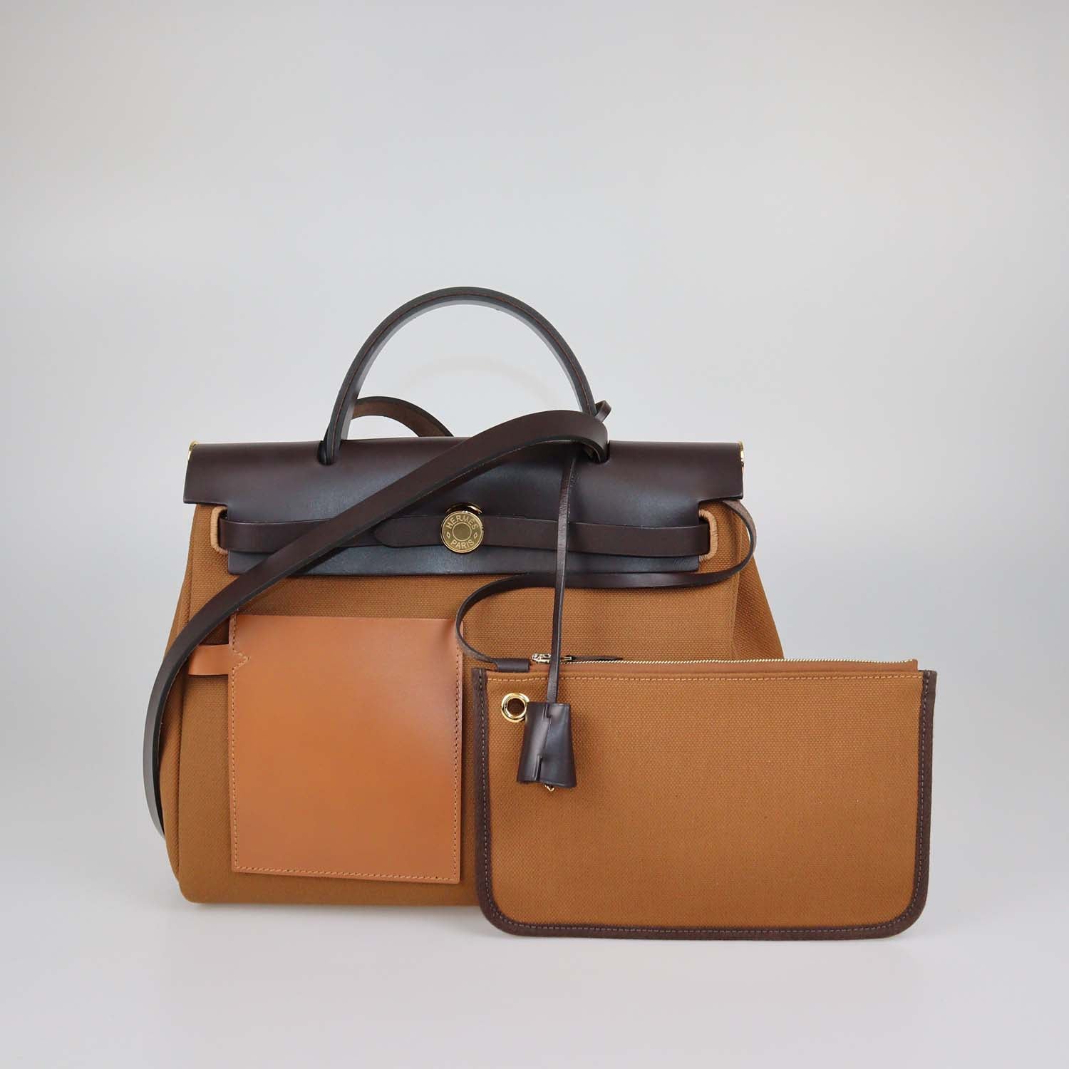 Hermes Fauve / Fauve / Ébène Canvas and Hunter Leather Herbag Zip Pocket 31 Bag