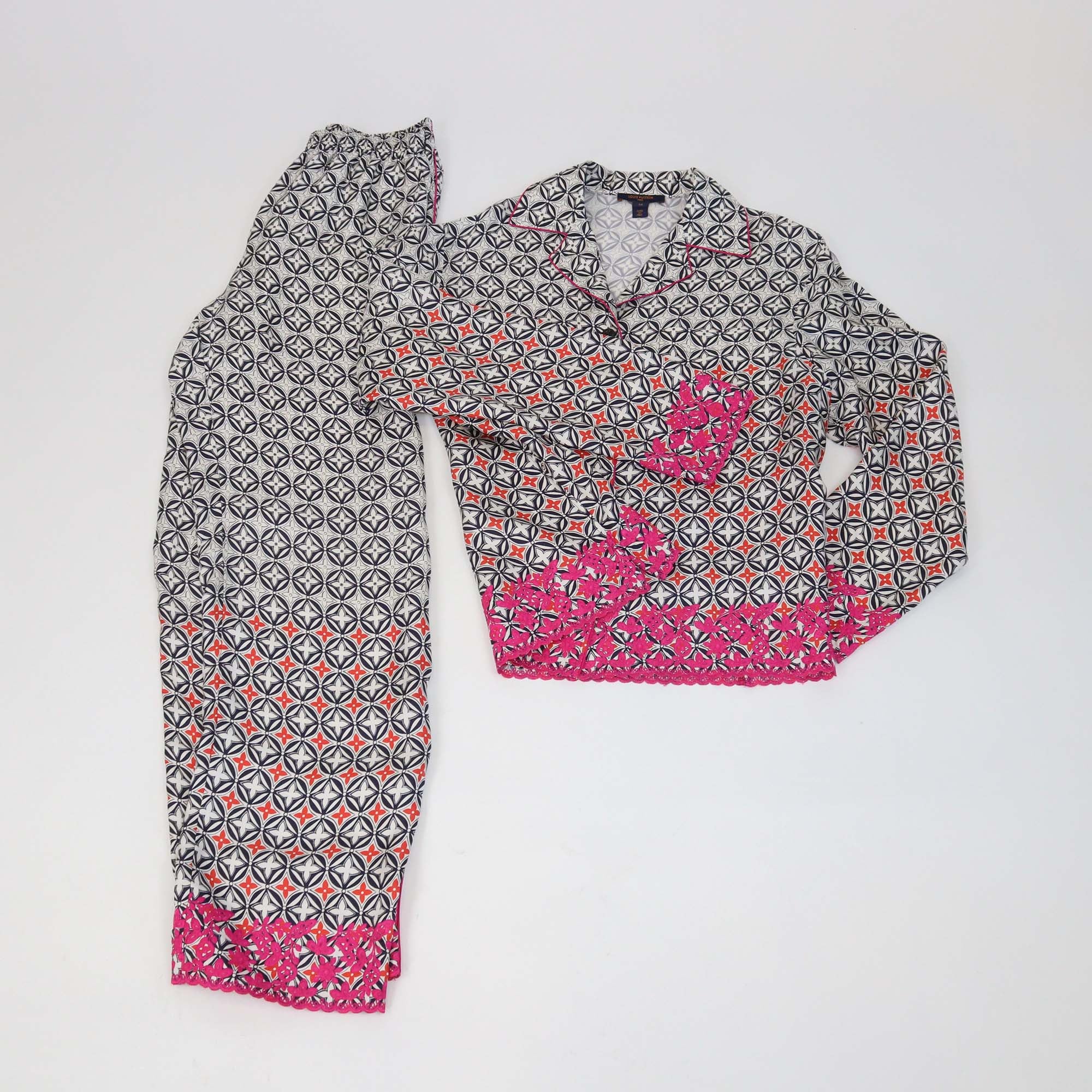 Louis Vuitton Multicolor Monogram Embroidered Silk Pajama Set