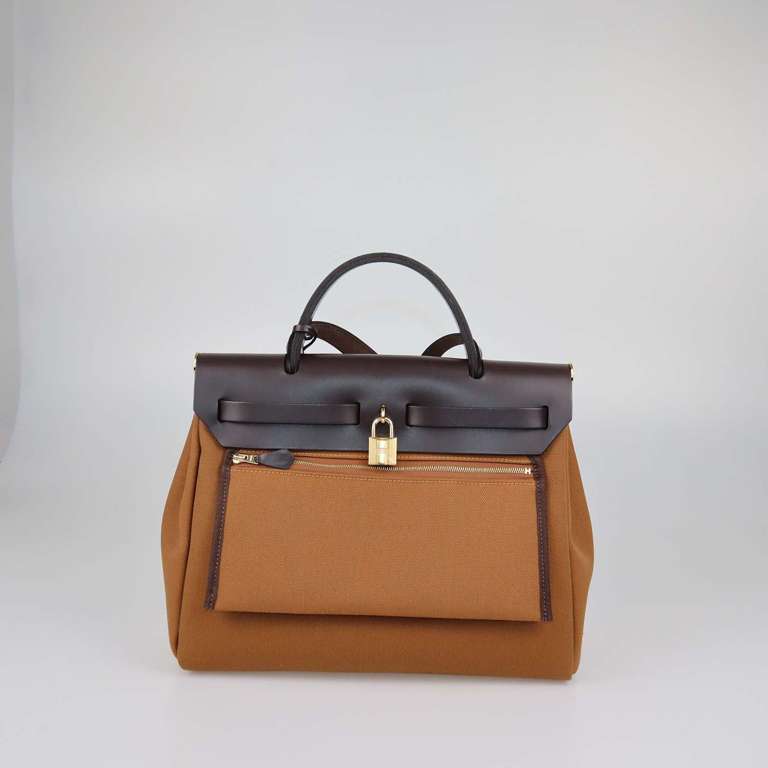 Hermes Fauve / Fauve / Ébène Canvas and Hunter Leather Herbag Zip Pocket 31 Bag