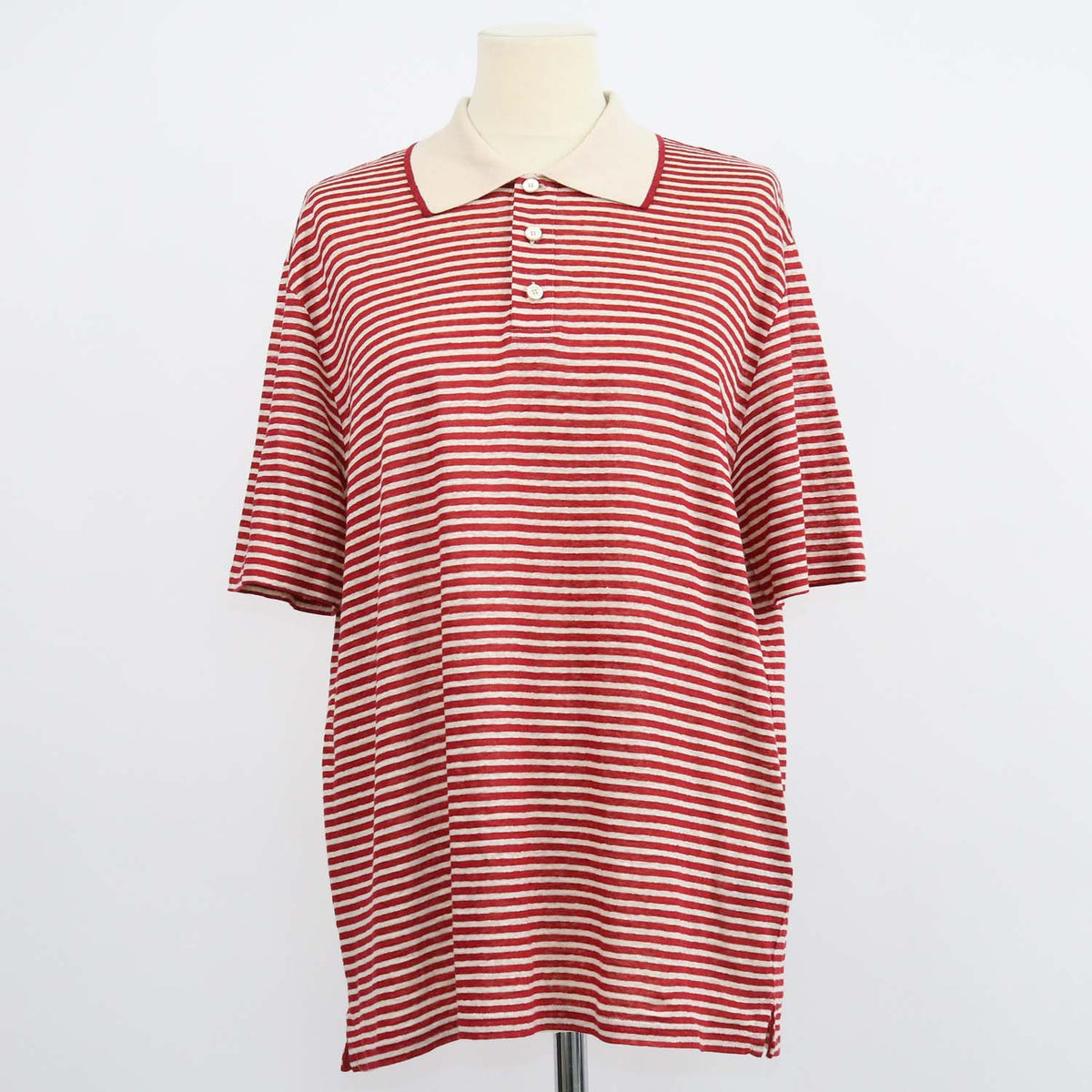 Loro Piana Red,Light Beige Linen Striped Polo Shirt