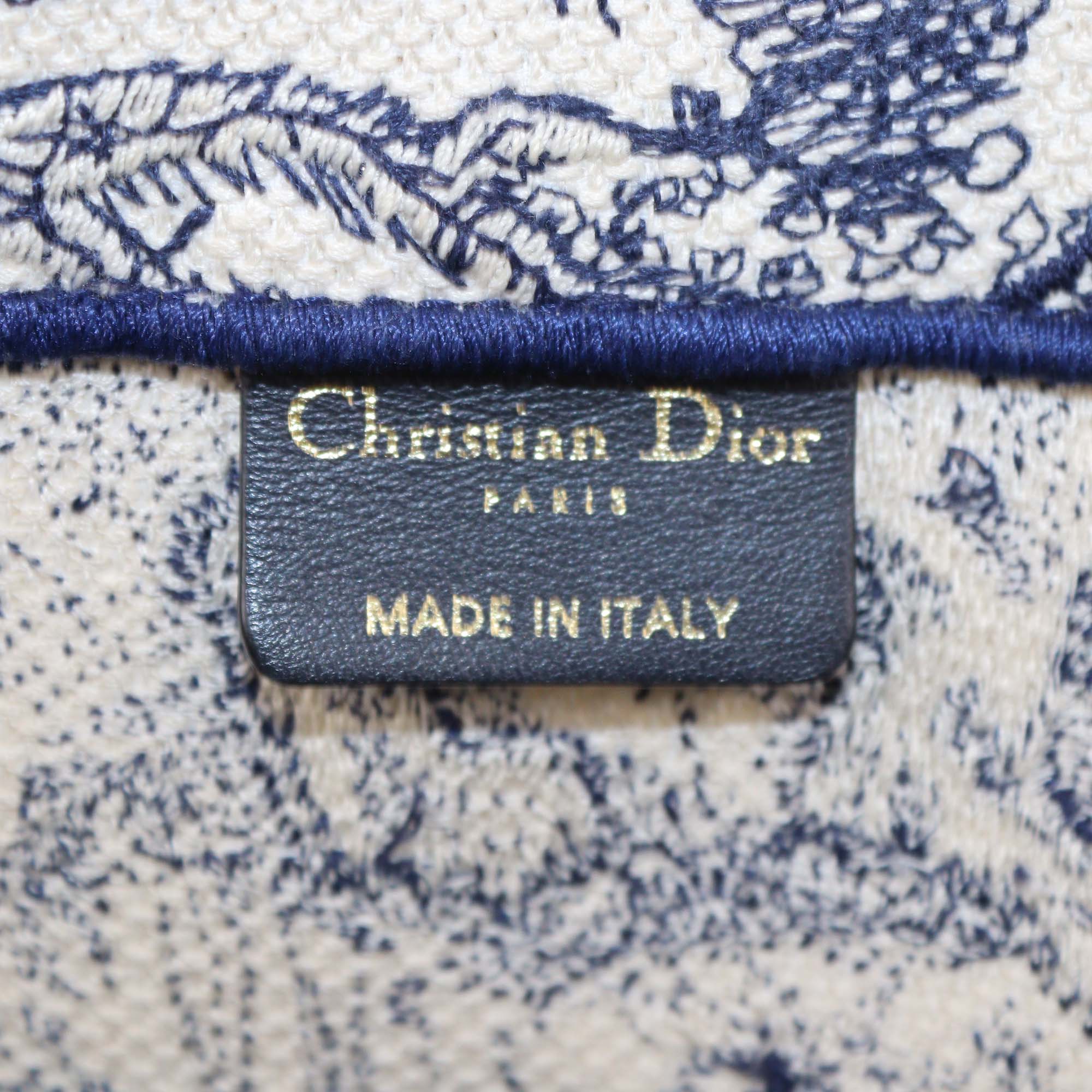 Christian Dior Navy Blue Toile De Jouy Embroidered Canvas Medium Book Tote