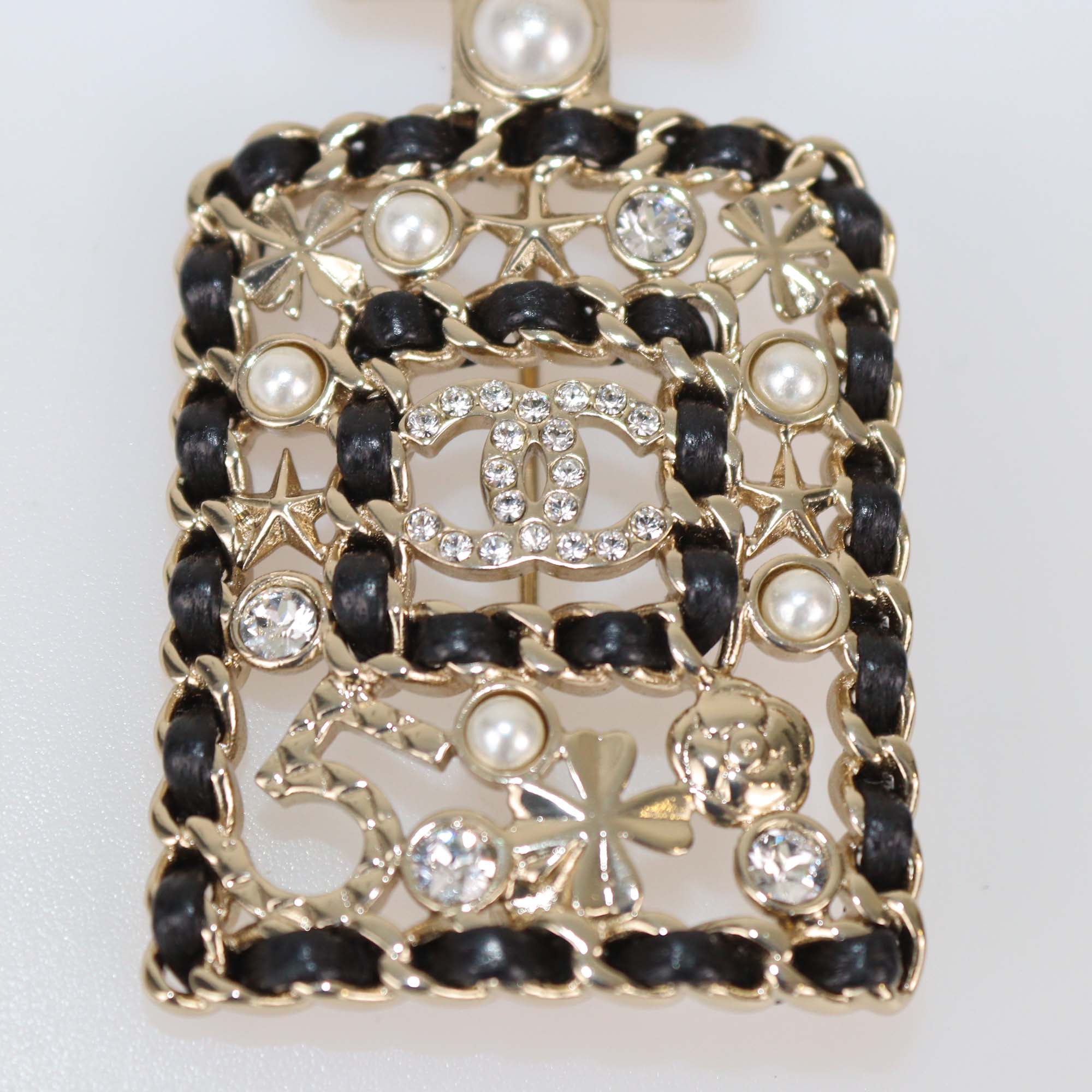 Chanel Gold Tone Metal Crystal & Faux Pearl No.5 Perfume Bottle CC Brooch