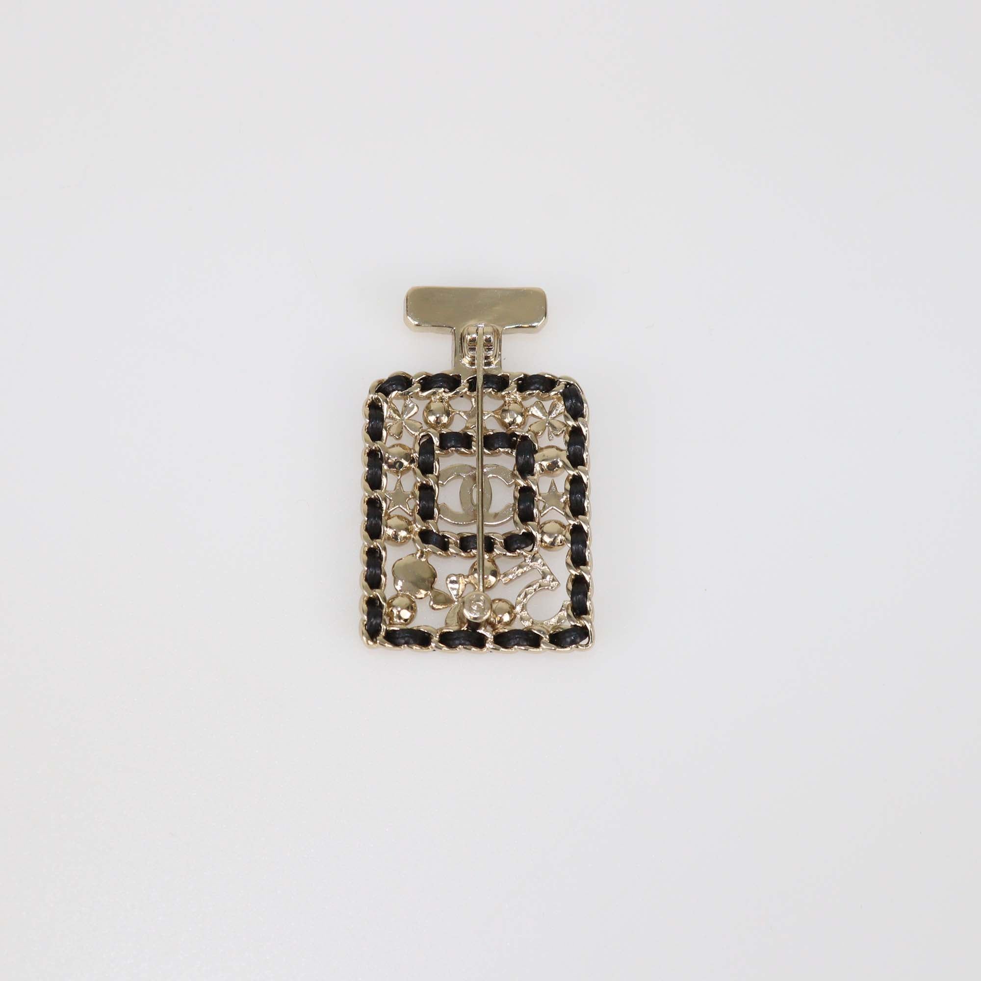 Chanel Gold Tone Metal Crystal & Faux Pearl No.5 Perfume Bottle CC Brooch
