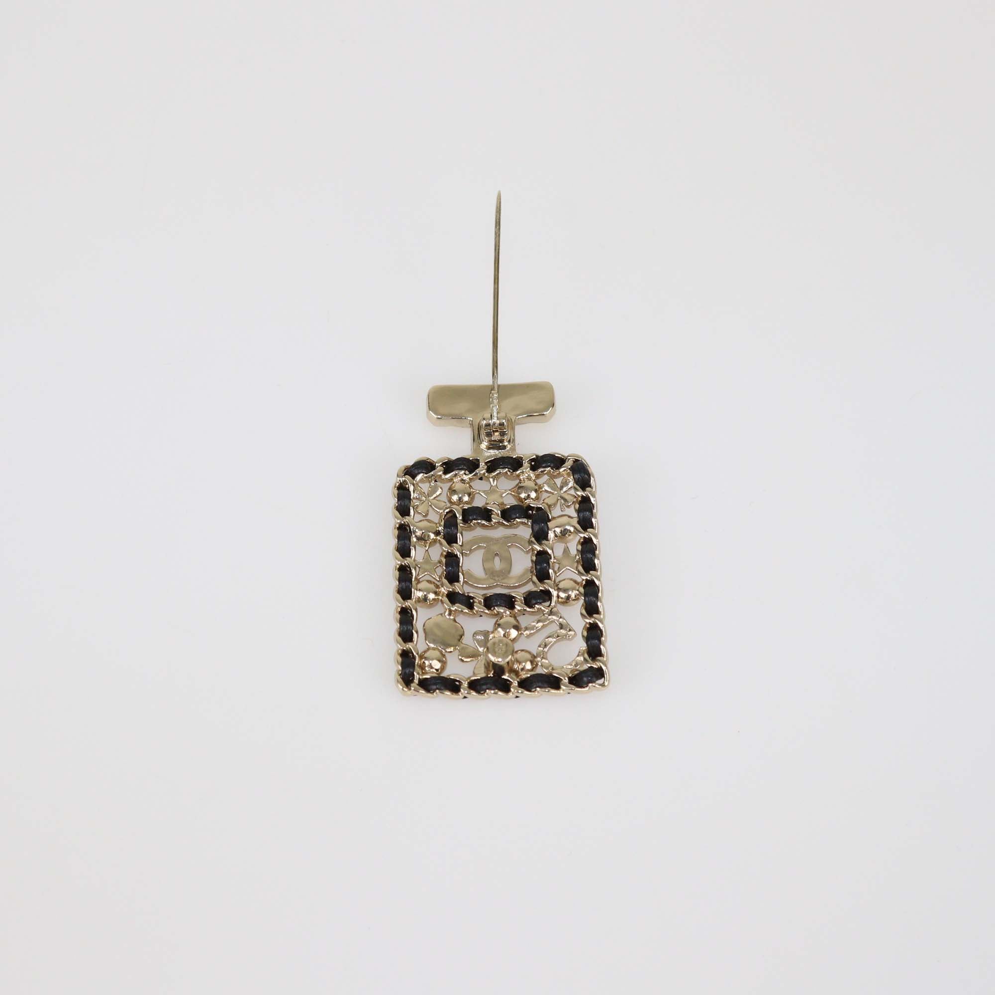 Chanel Gold Tone Metal Crystal & Faux Pearl No.5 Perfume Bottle CC Brooch