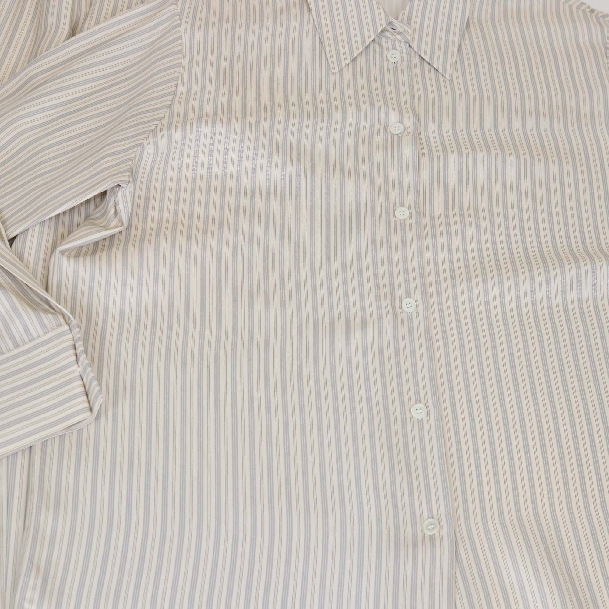 Róhe Cream/Grey Silk Pinstripe long Sleeve Shirt & Pants