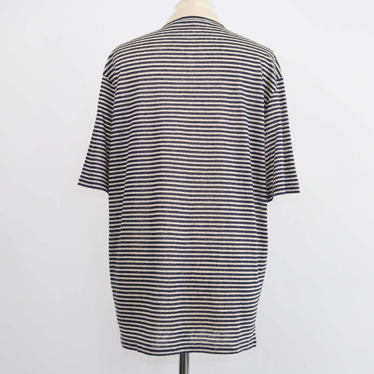 Loro Piana Navy Blue,Light Beige Linen Striped Polo Shirt