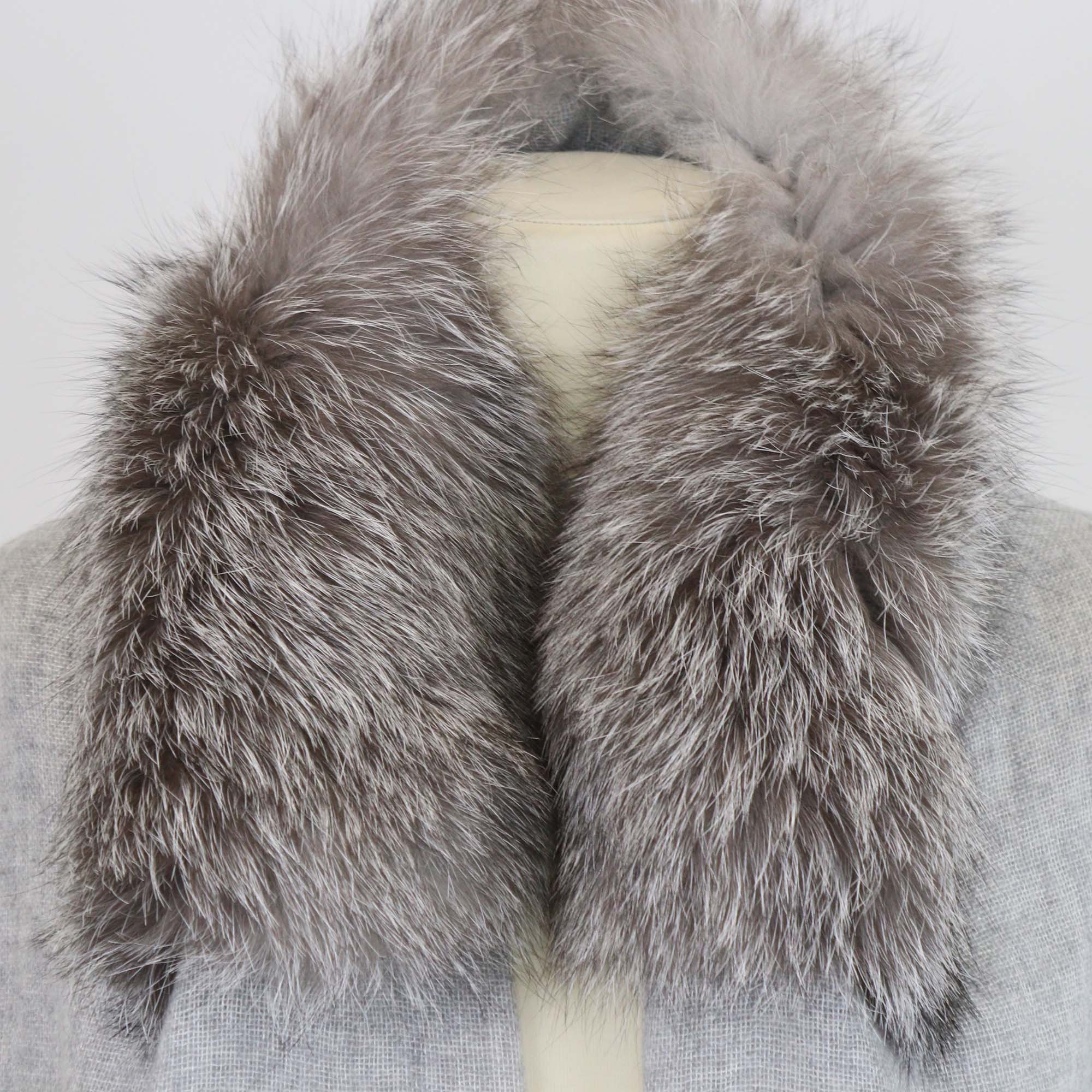 Brunello Cucinelli Grey Cashmere Fox Fur Shoulder Scarf