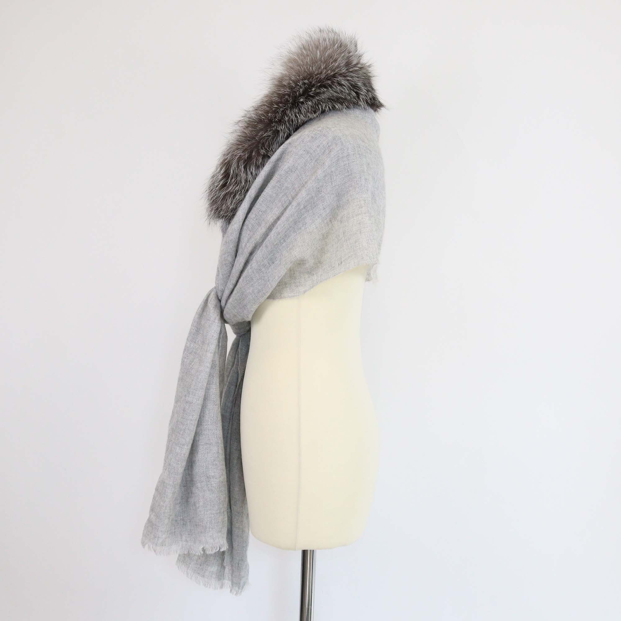 Brunello Cucinelli Grey Cashmere Fox Fur Shoulder Scarf
