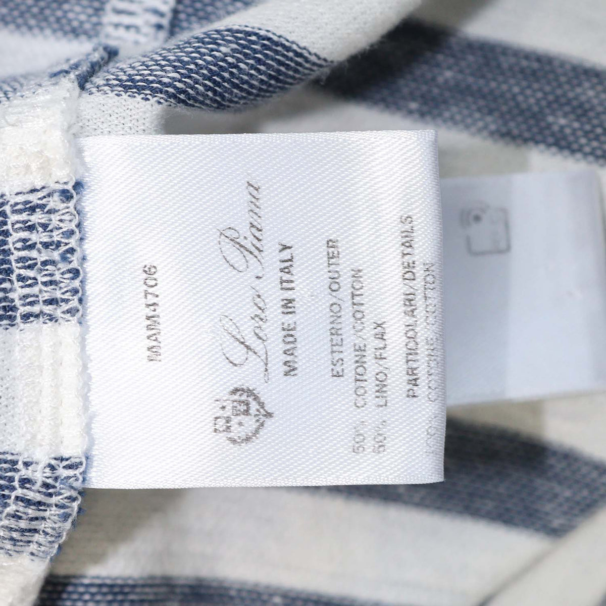 Loro Piana Blue,White Cotton Linen Striped Crew Neck T-Shirt