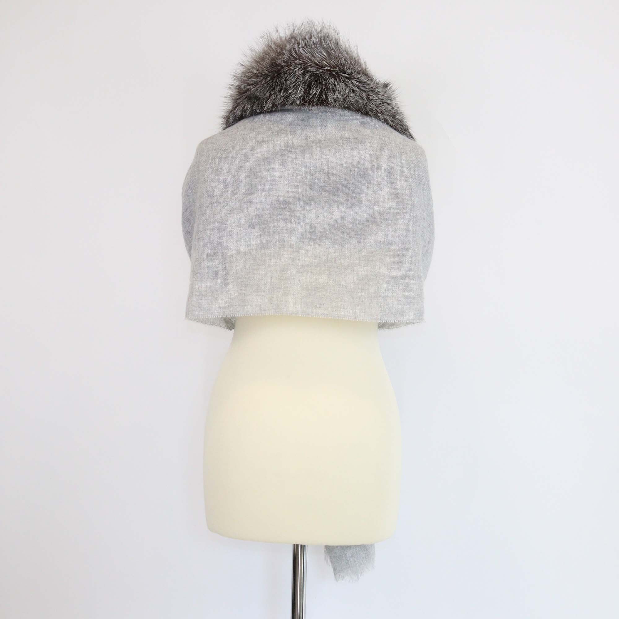 Brunello Cucinelli Grey Cashmere Fox Fur Shoulder Scarf