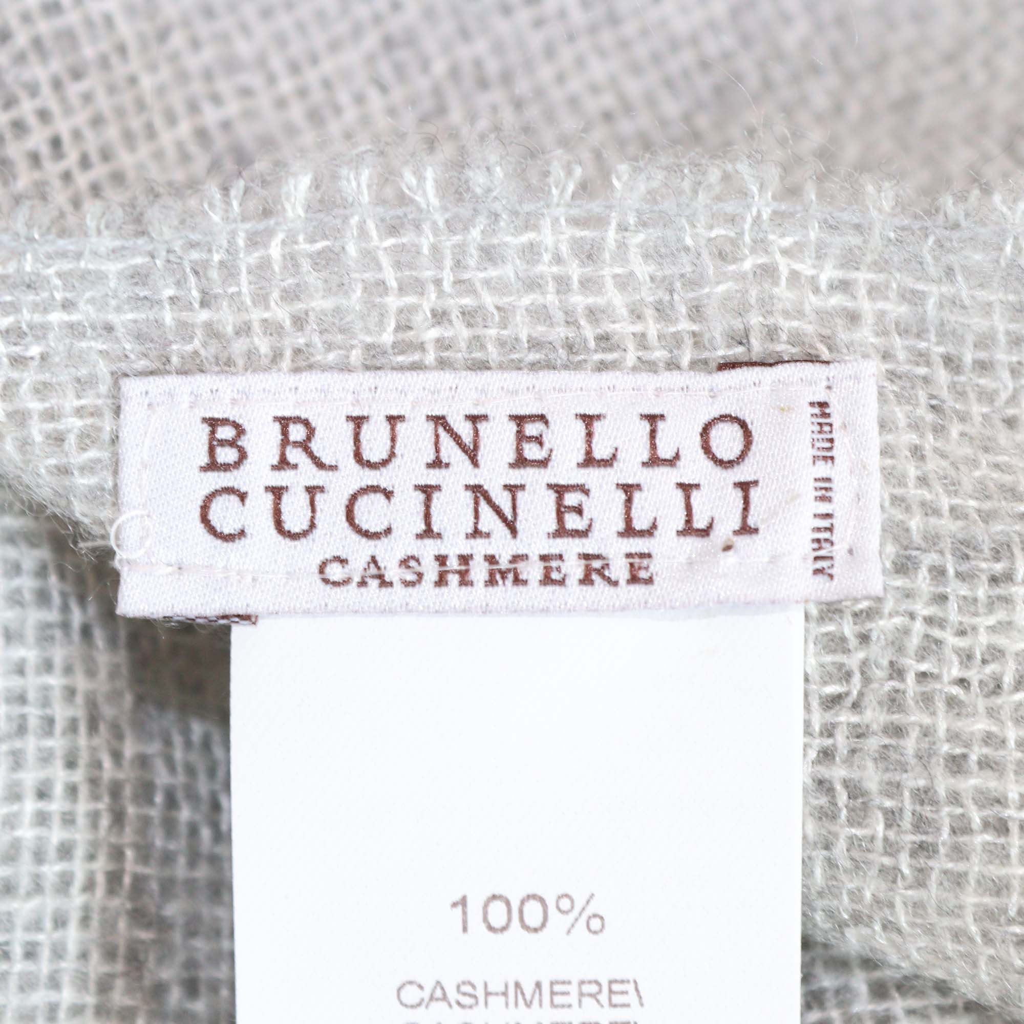 Brunello Cucinelli Grey Cashmere Fox Fur Shoulder Scarf