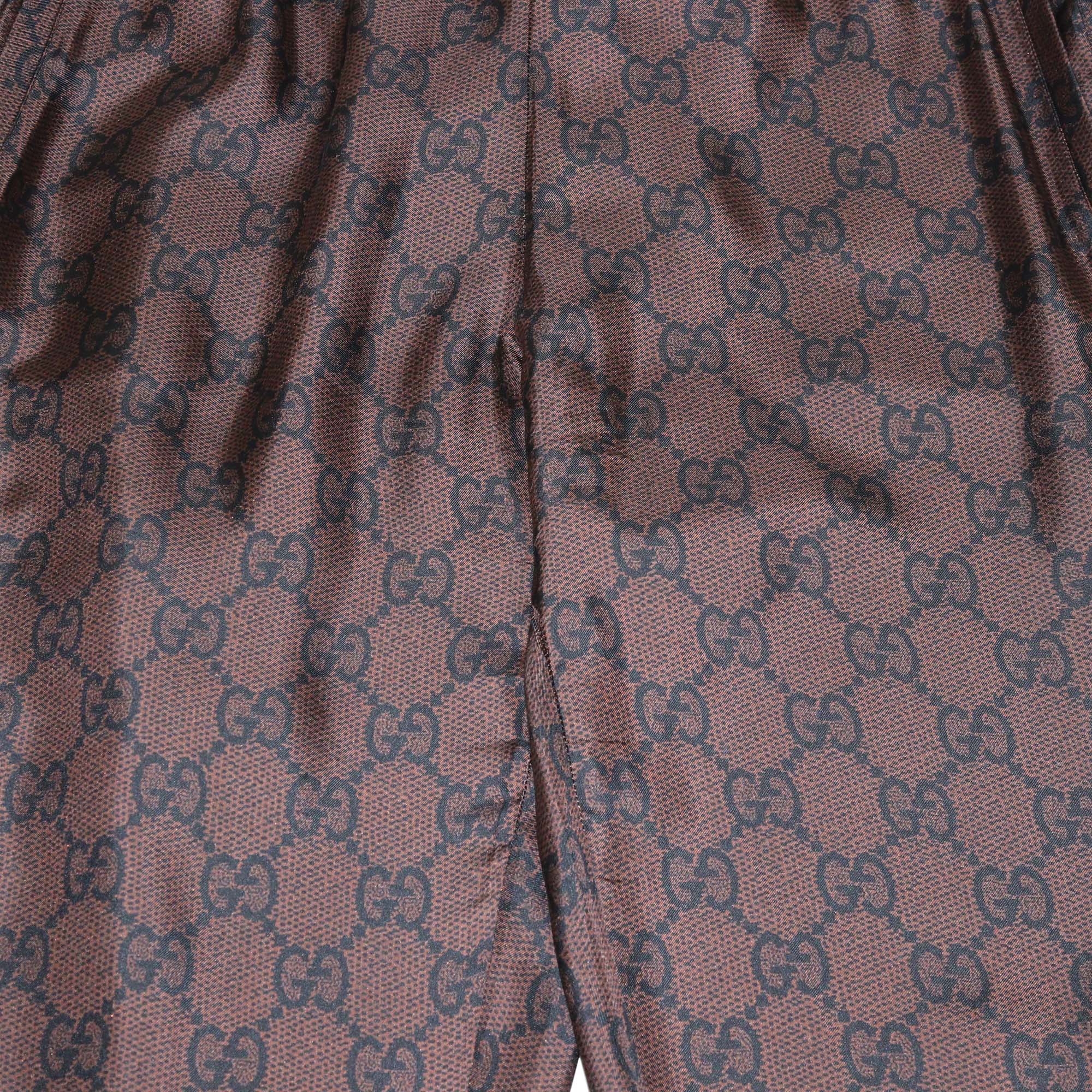 Gucci Brown GG Printed Silk Side Stripe Detail Jog Pants