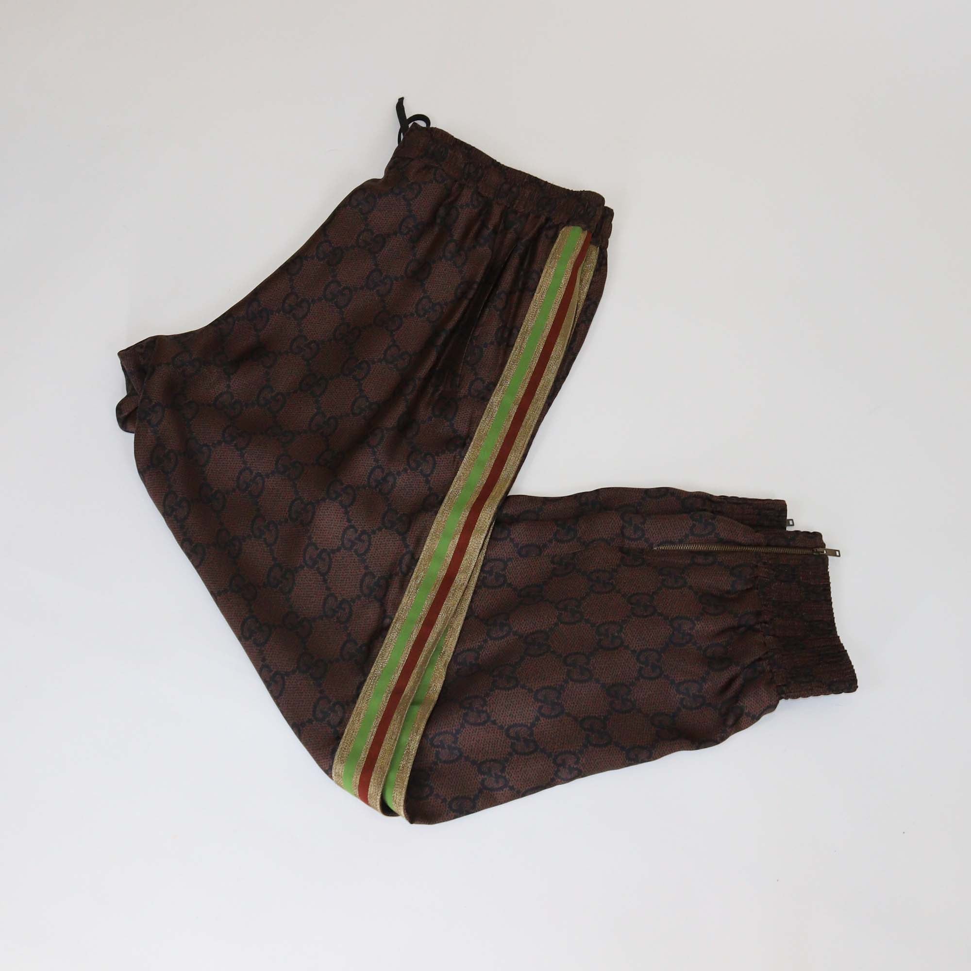 Gucci Brown GG Printed Silk Side Stripe Detail Jog Pants
