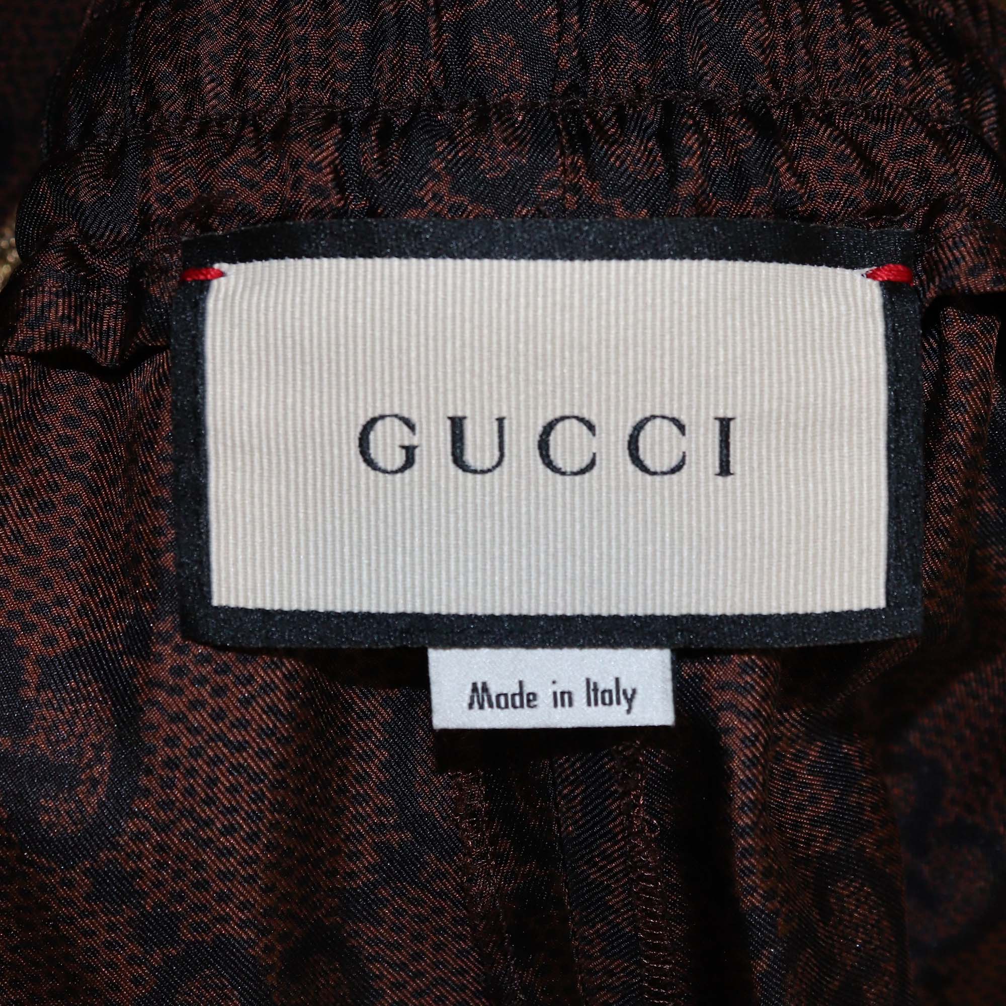 Gucci Brown GG Printed Silk Side Stripe Detail Jog Pants