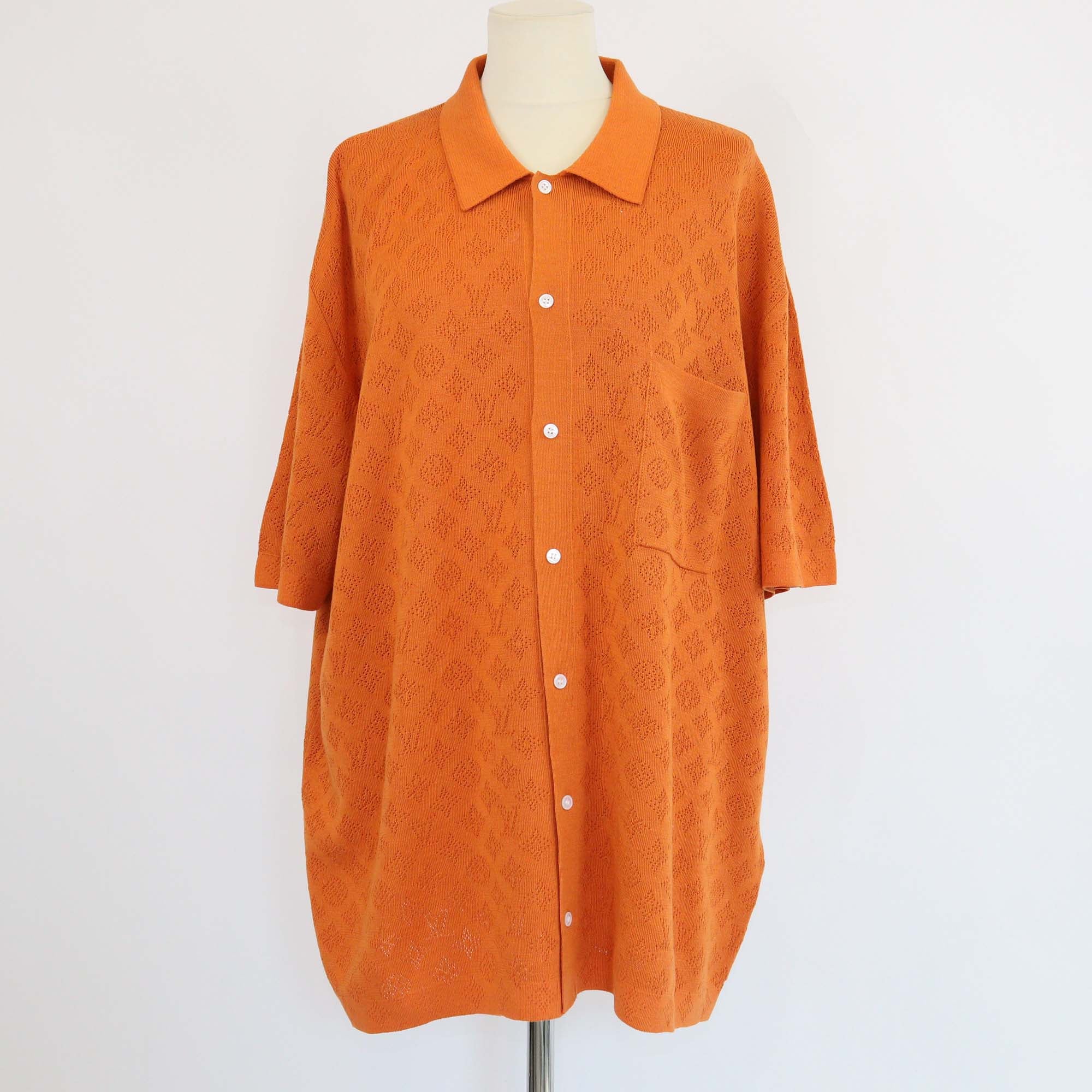 Louis Vuitton Orange Monogram Pointelle Short Sleeve Polo Shirt
