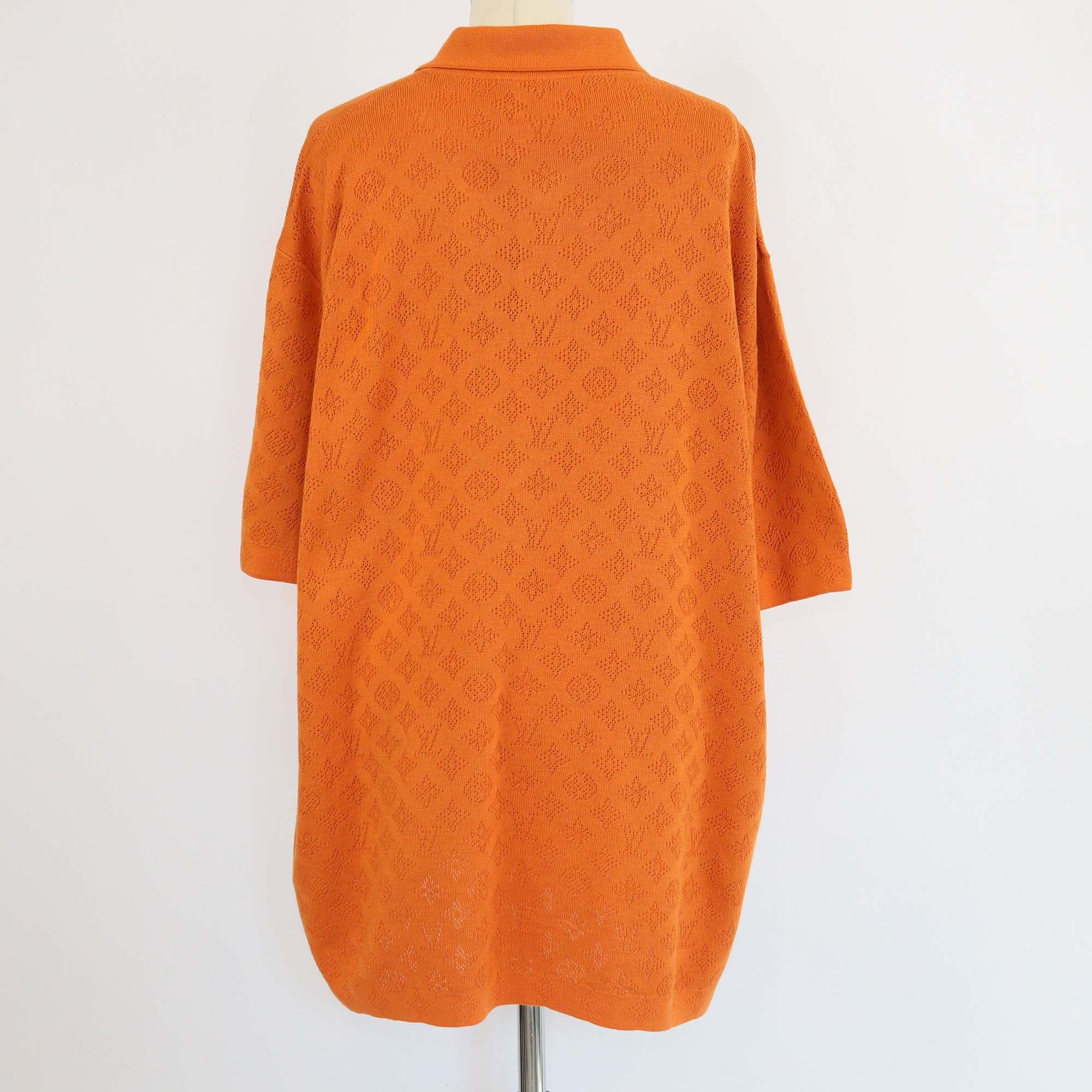 Louis Vuitton Orange Monogram Pointelle Short Sleeve Polo Shirt
