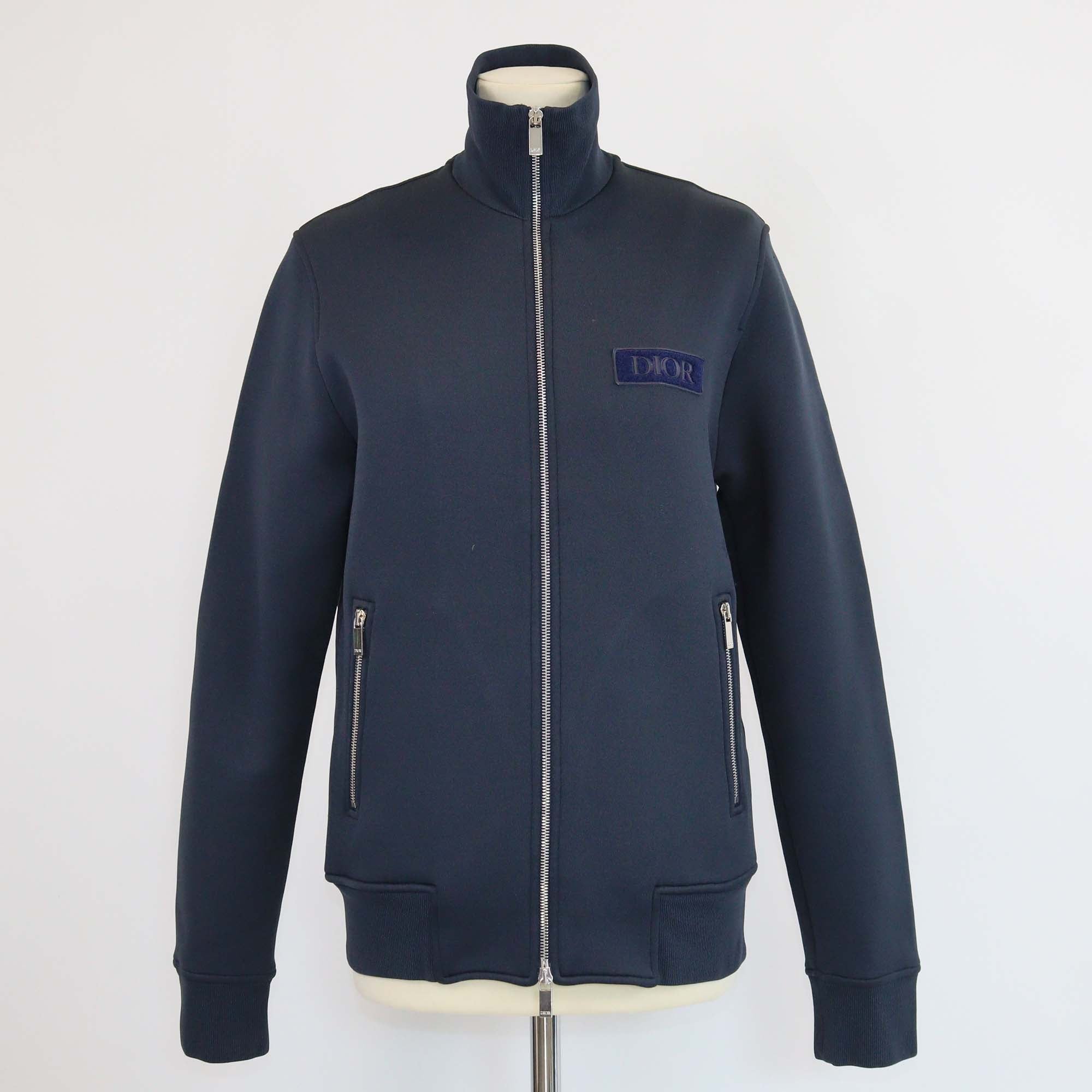 Dior Homme Navy Blue Cotton Logo Patched Zip Up Jacket