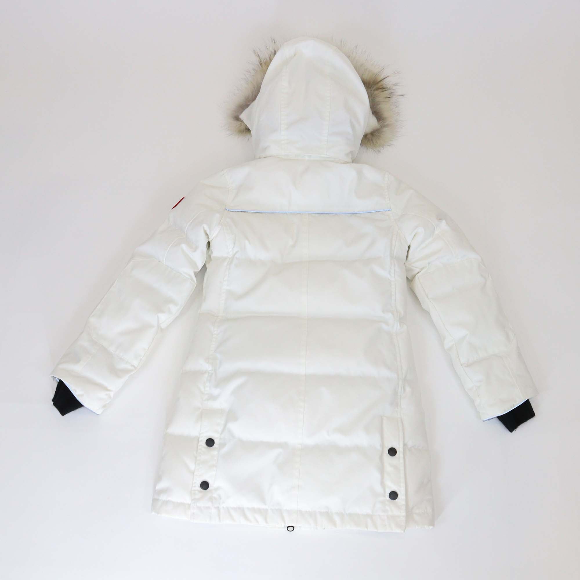 Canada Goose Off White Cayote Fur Trimmed and Nylon Youth Juniper Parka Heritage Jacket