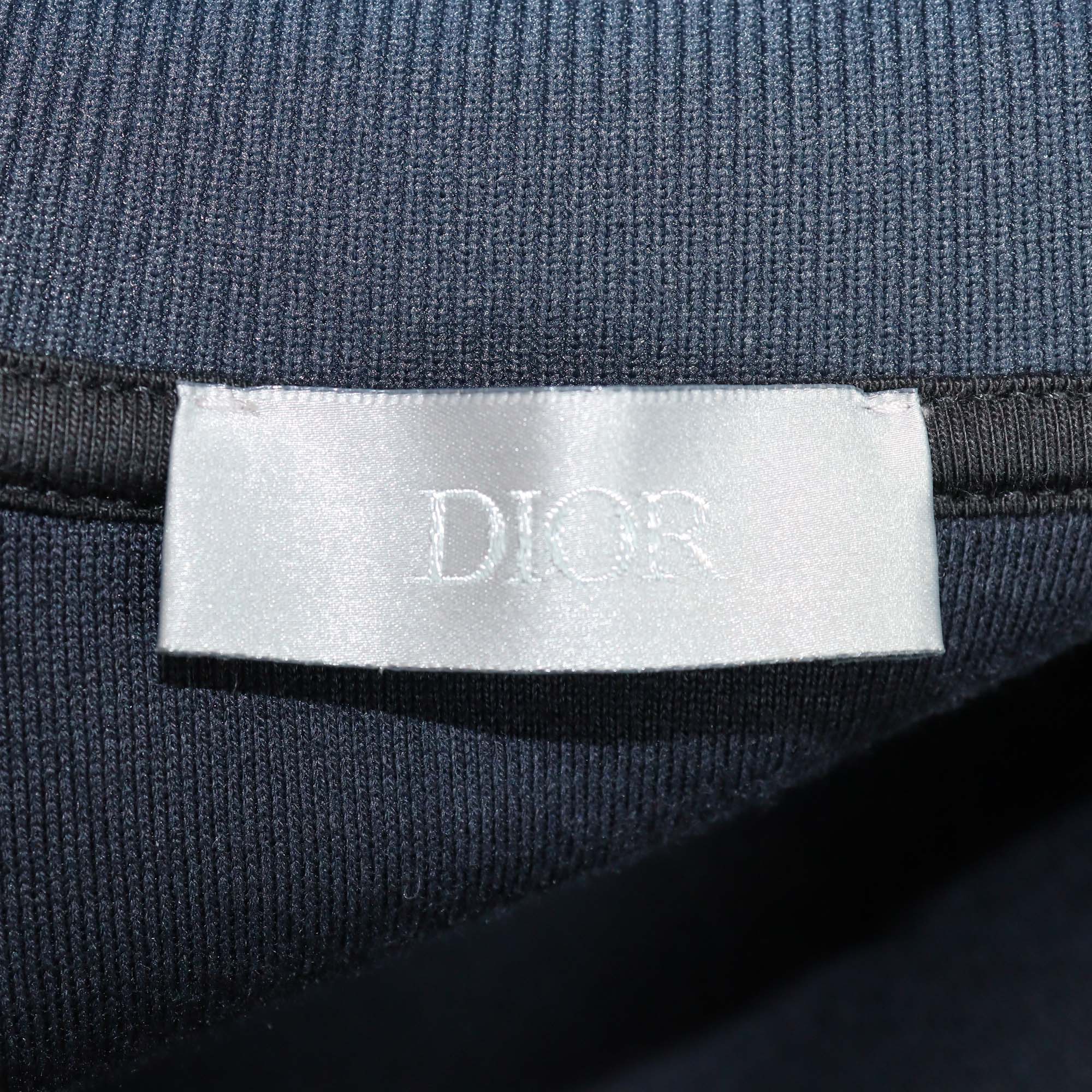 Dior Homme Navy Blue Cotton Logo Patched Zip Up Jacket
