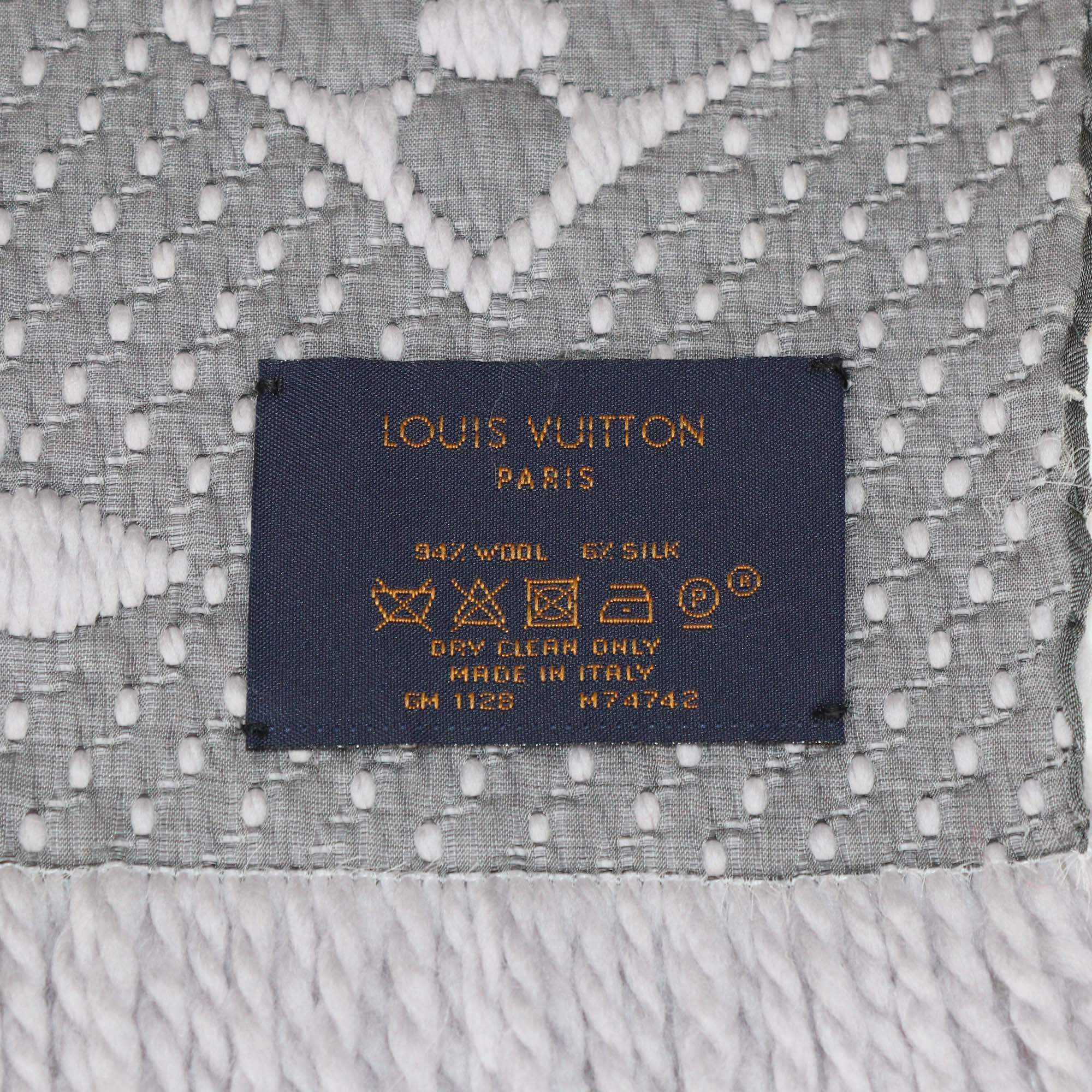 Louis Vuitton Pearl Grey Monogram Wool Logomania Scarf