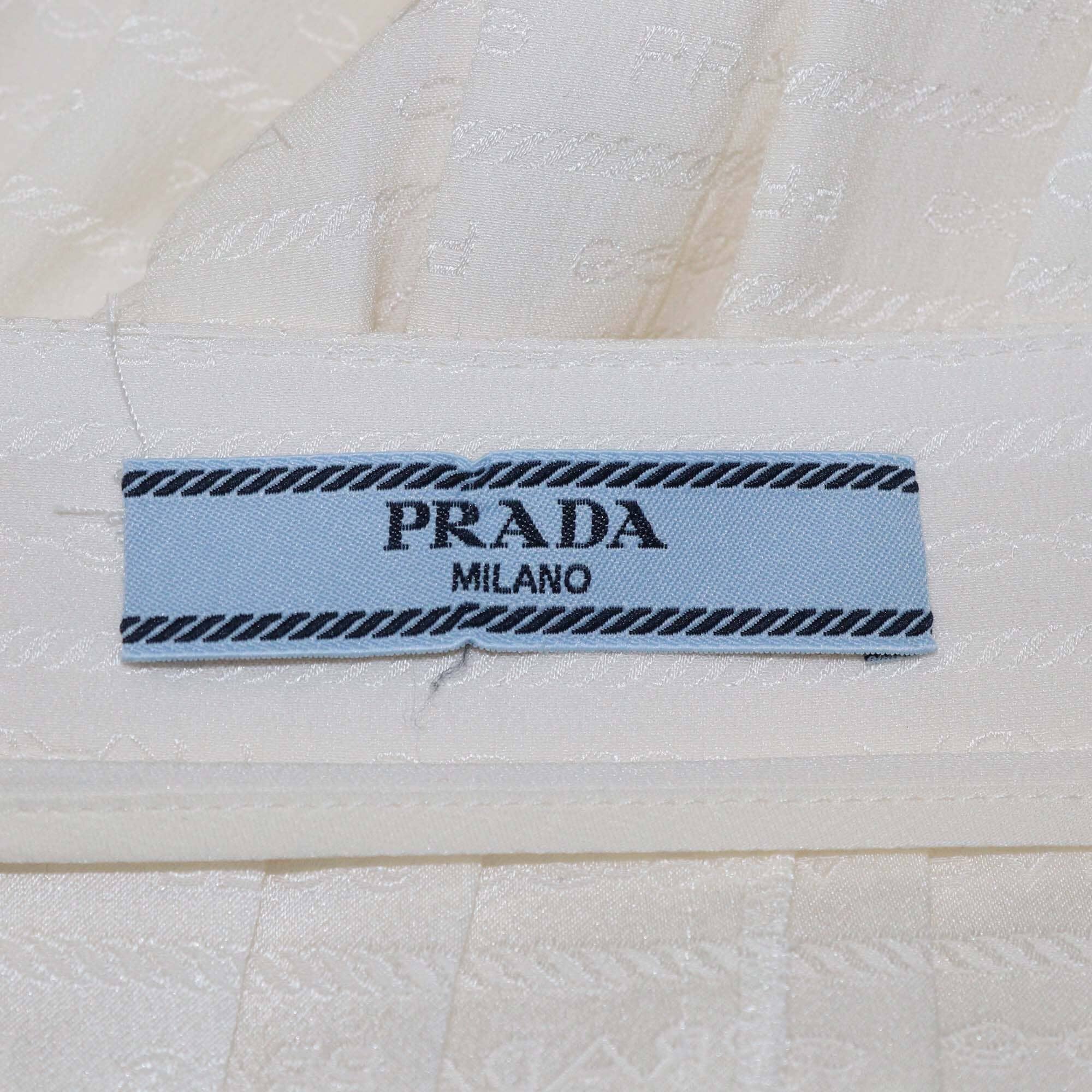 Prada Cream Logo Jacquard Pleated Midi Skirt Womens Prada