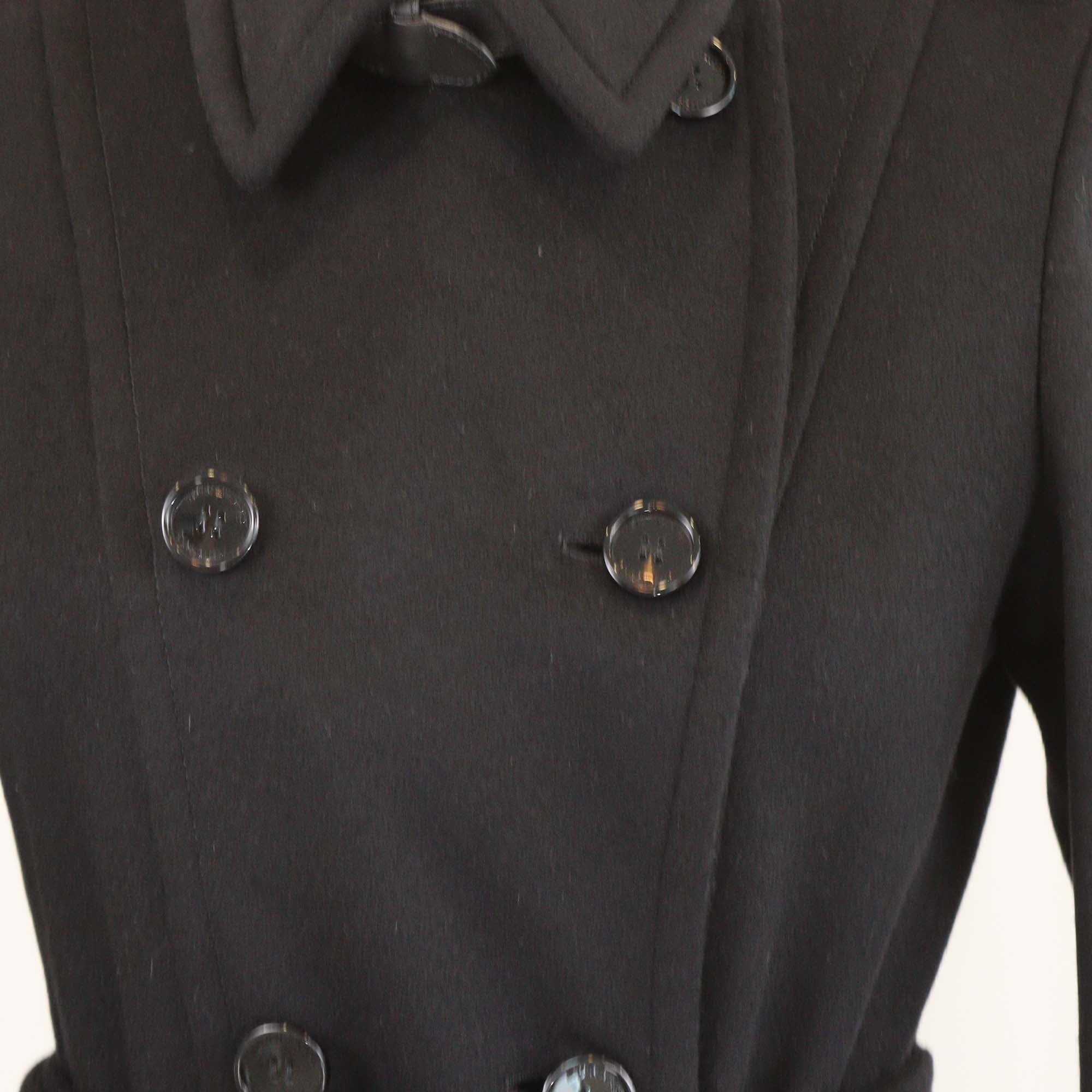 Burberry Brit Black Wool Belted Double Breasted Trench Coat