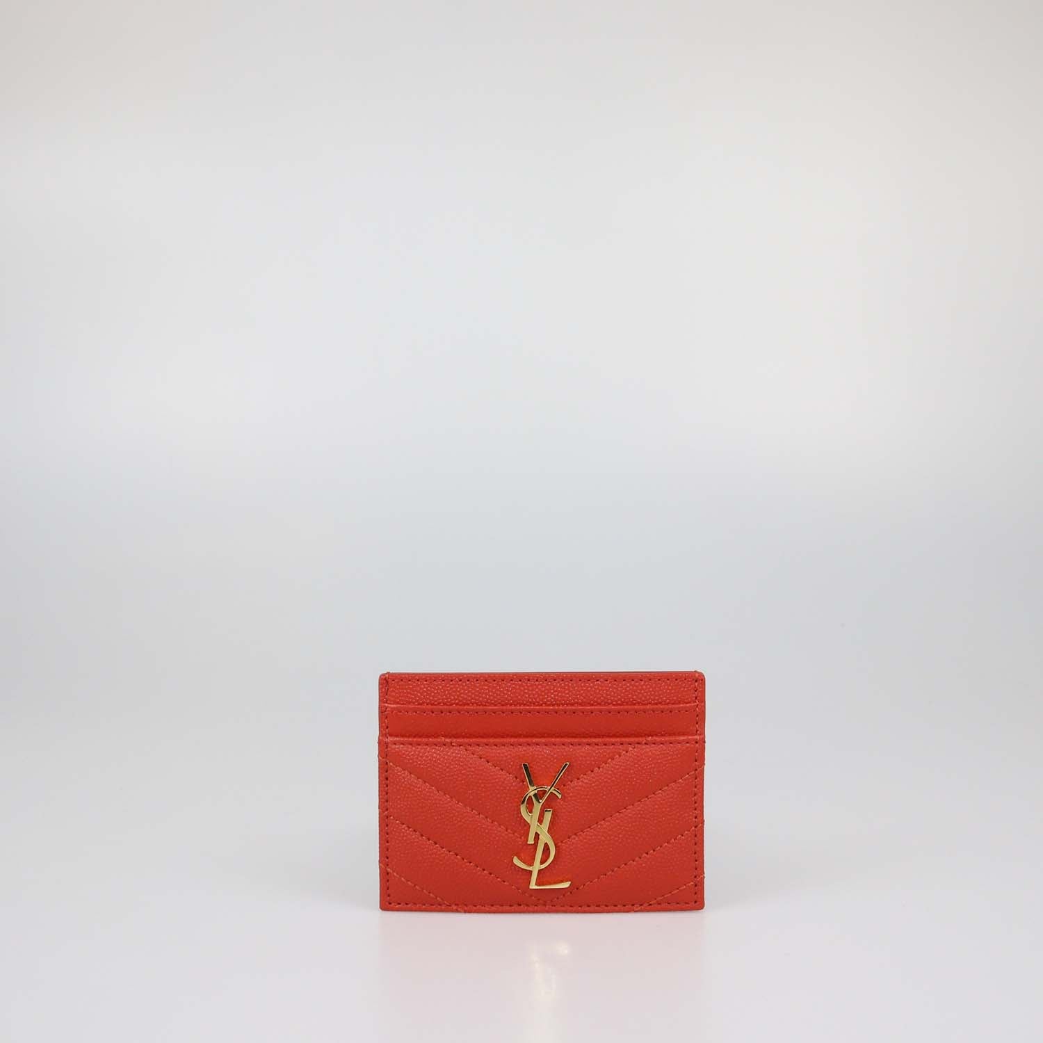 Saint Laurent Red Matelasse Leather Cassandre Card Holder