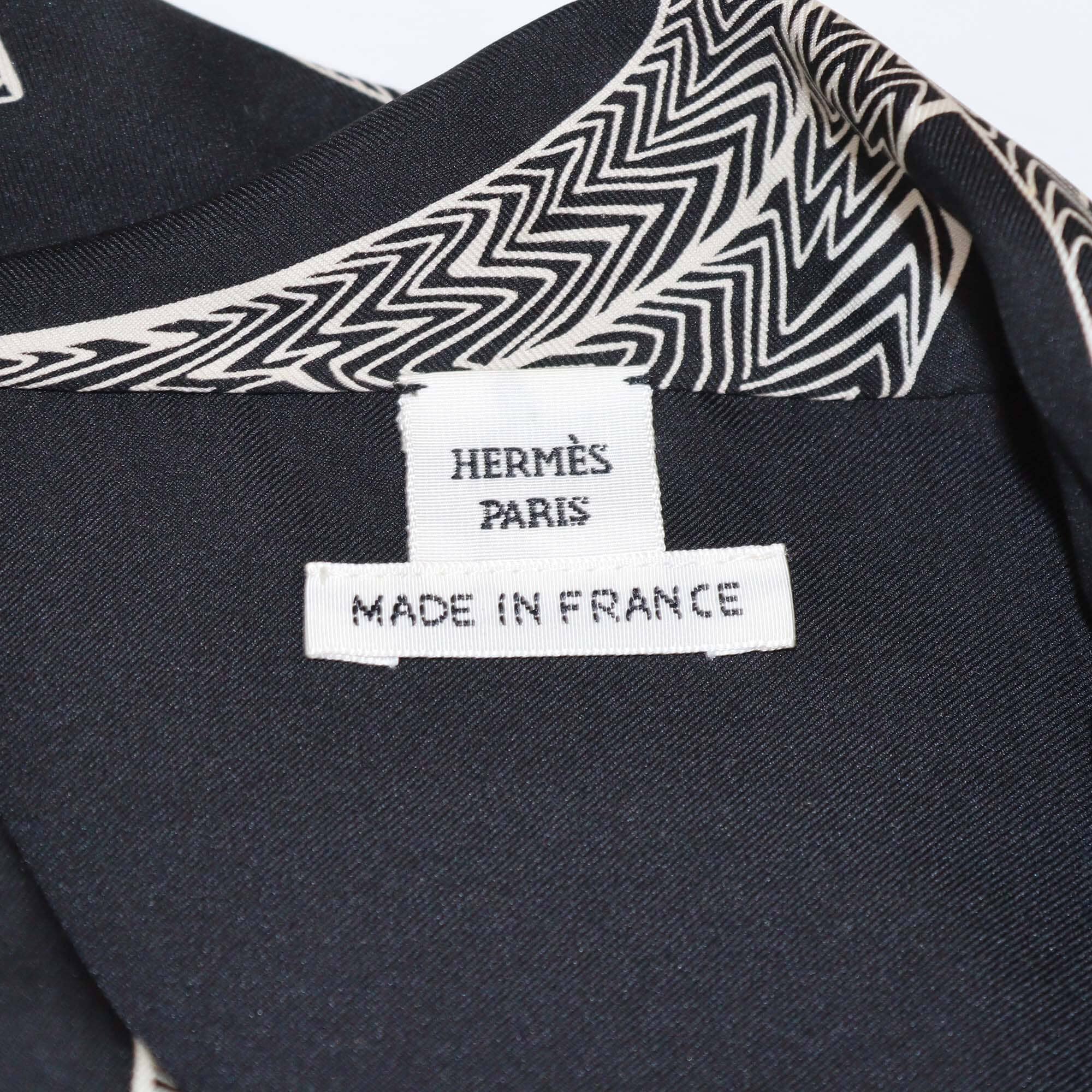 Hermes Black Zouaves et Dragons Finesse Print Neck Tie Long Sleeve Blouse & Pyjama Pants Set Womens Hermes