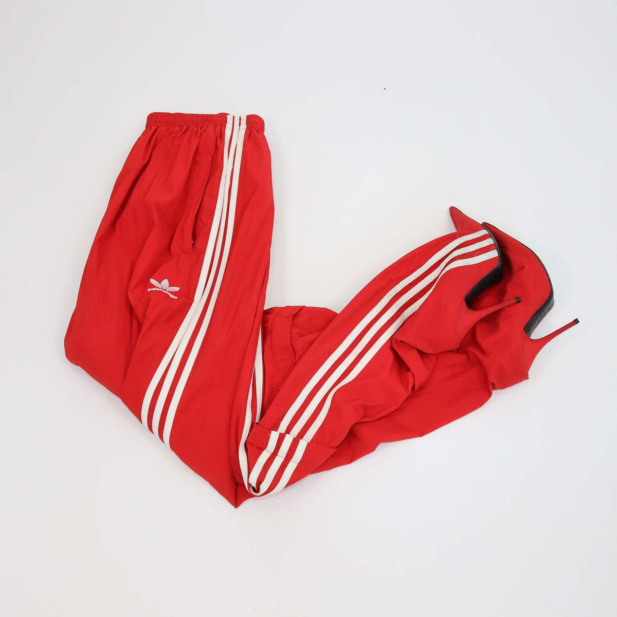 Balenciaga x Adidas Red Nylon Striped Jersey Pantashoes