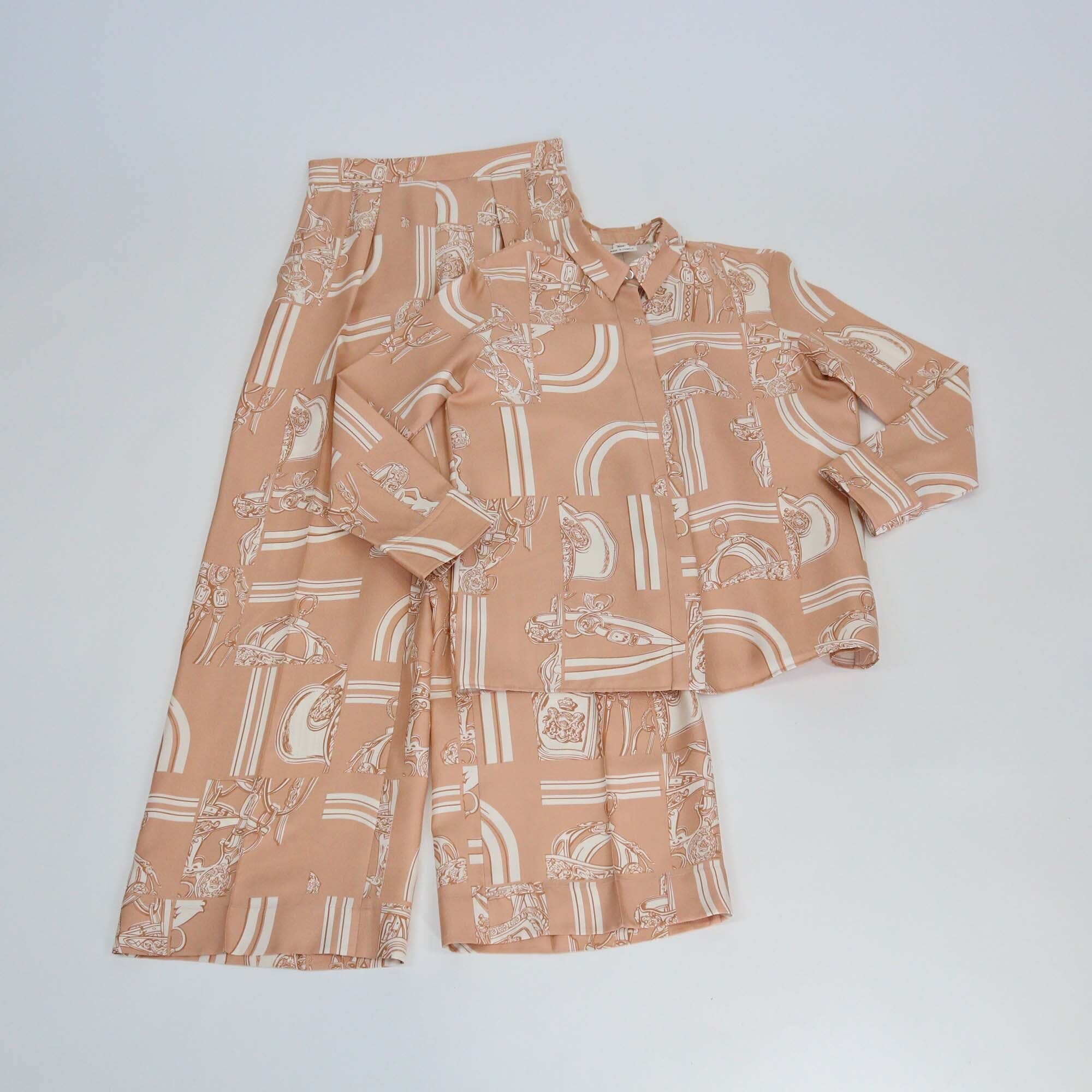Hermes Peach/White En Desordre Finesse Print Shirt & Pants Set Womens Hermes