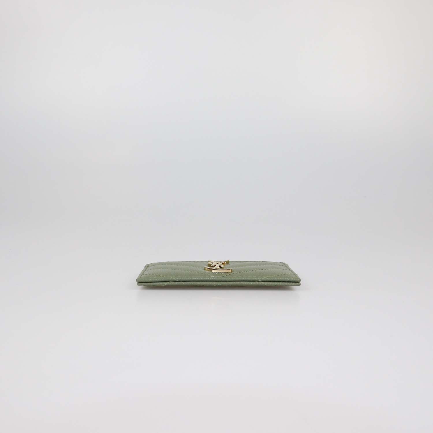 Saint Laurent Green Matelasse Leather Cassandre Card Holder