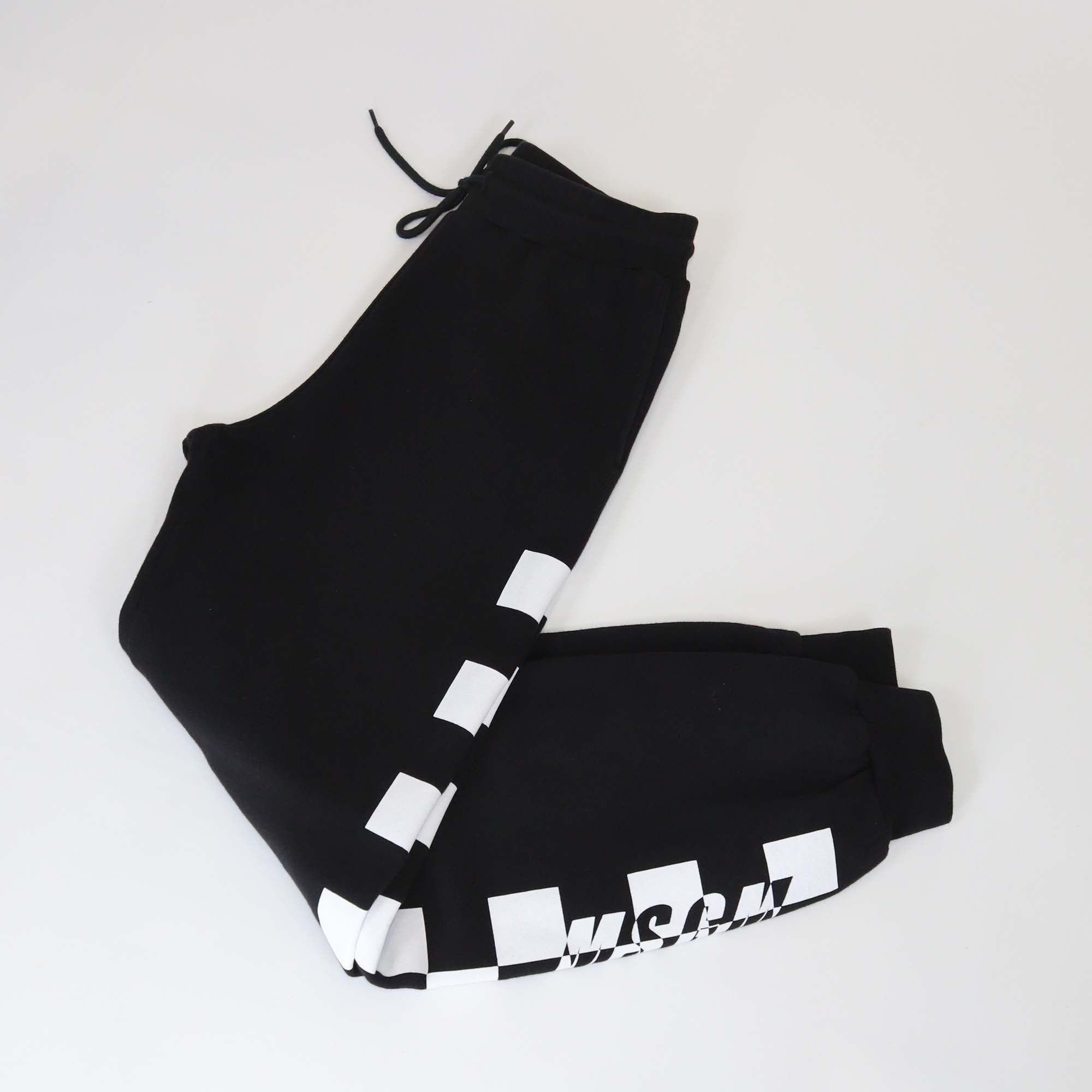 MSGM Black/White Cotton Checkered Print Jogger Pants