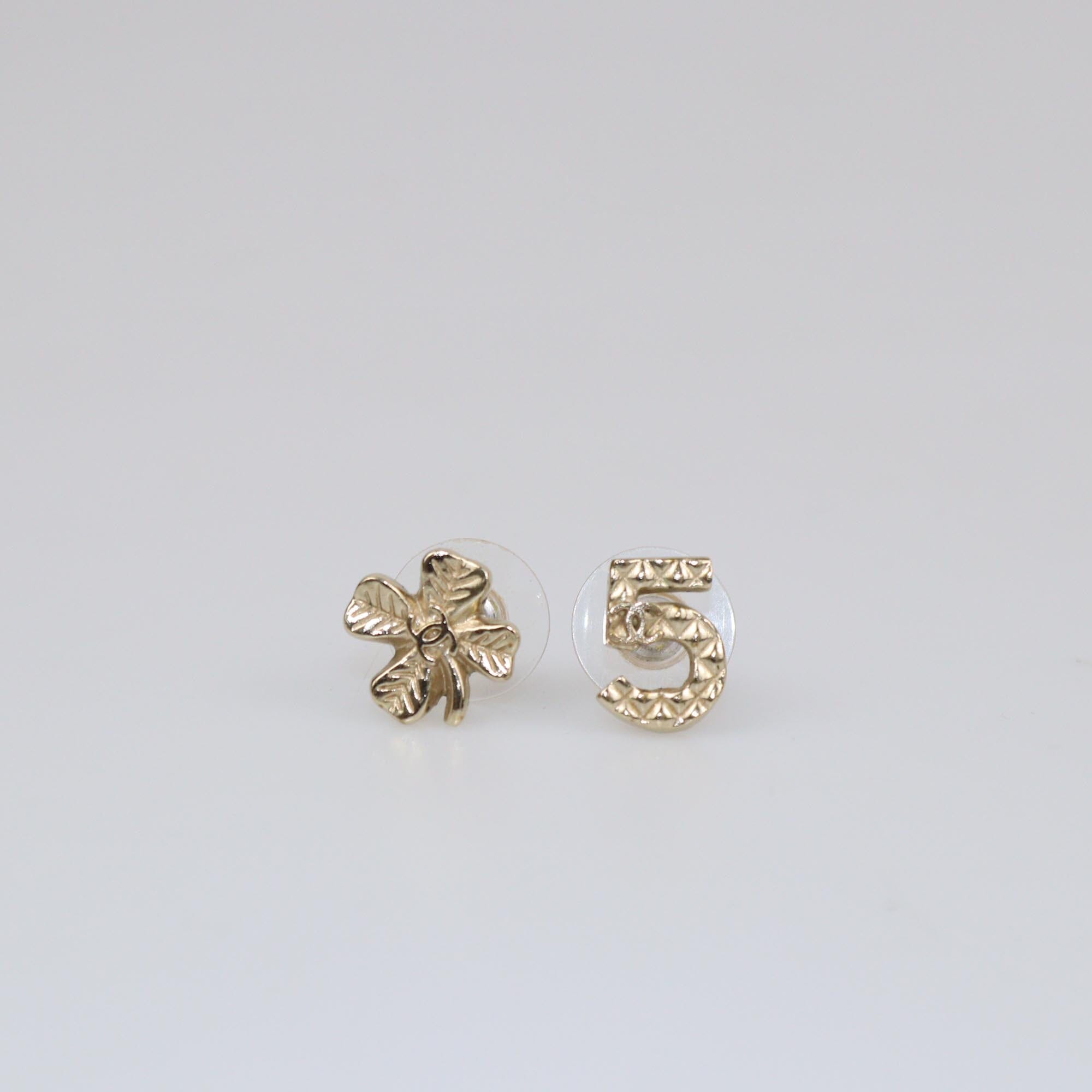 Chanel Gold Tone Metal Chanel No.5 Stud Earrings Womens Chanel