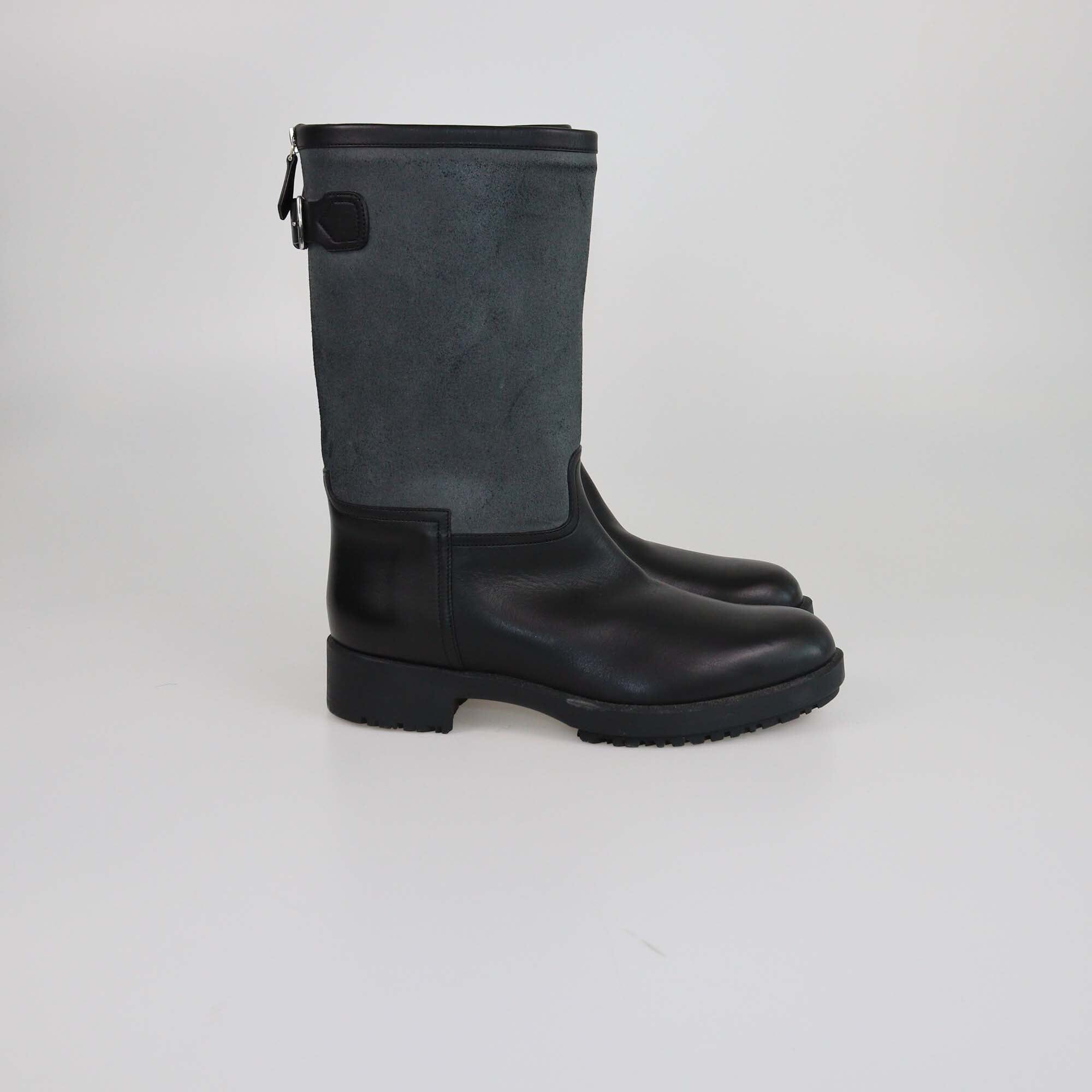 Hermes Black/Gray Mid Calf Rain Boots Womens Hermes