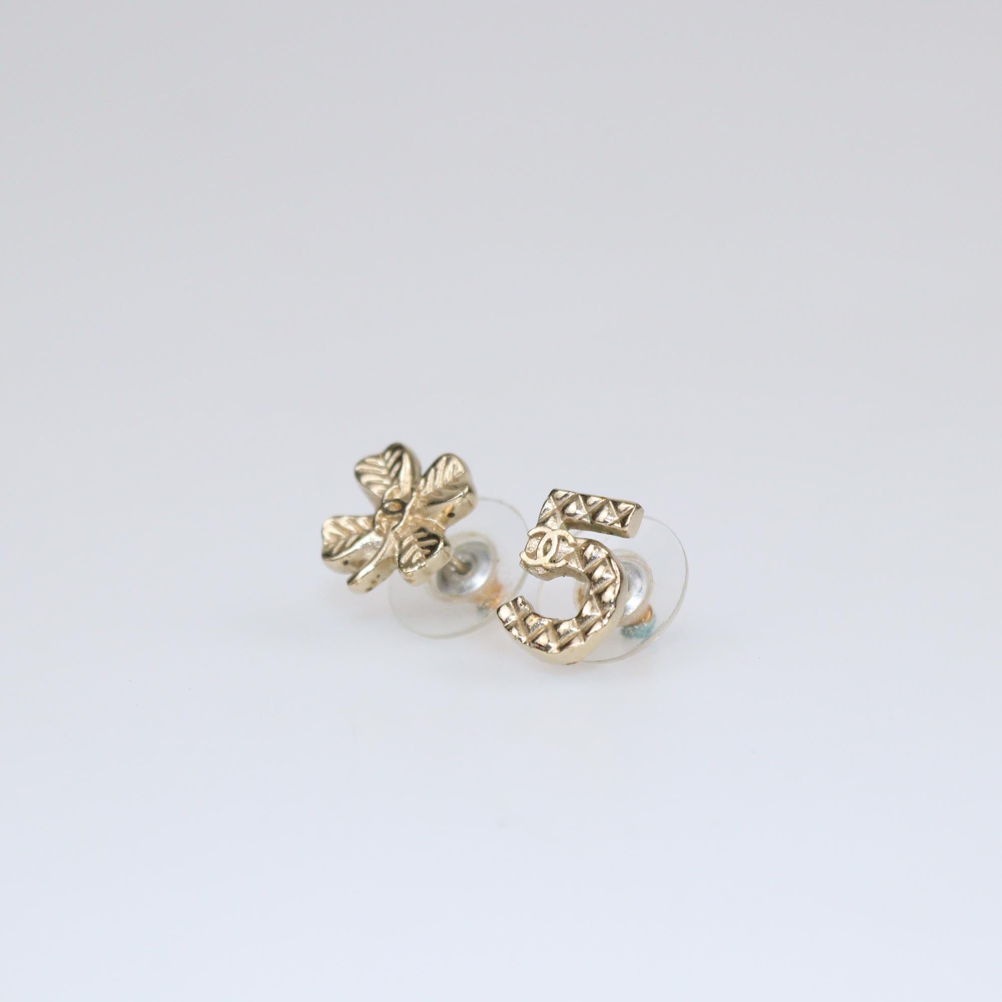 Chanel Gold Tone Metal Chanel No.5 Stud Earrings Womens Chanel