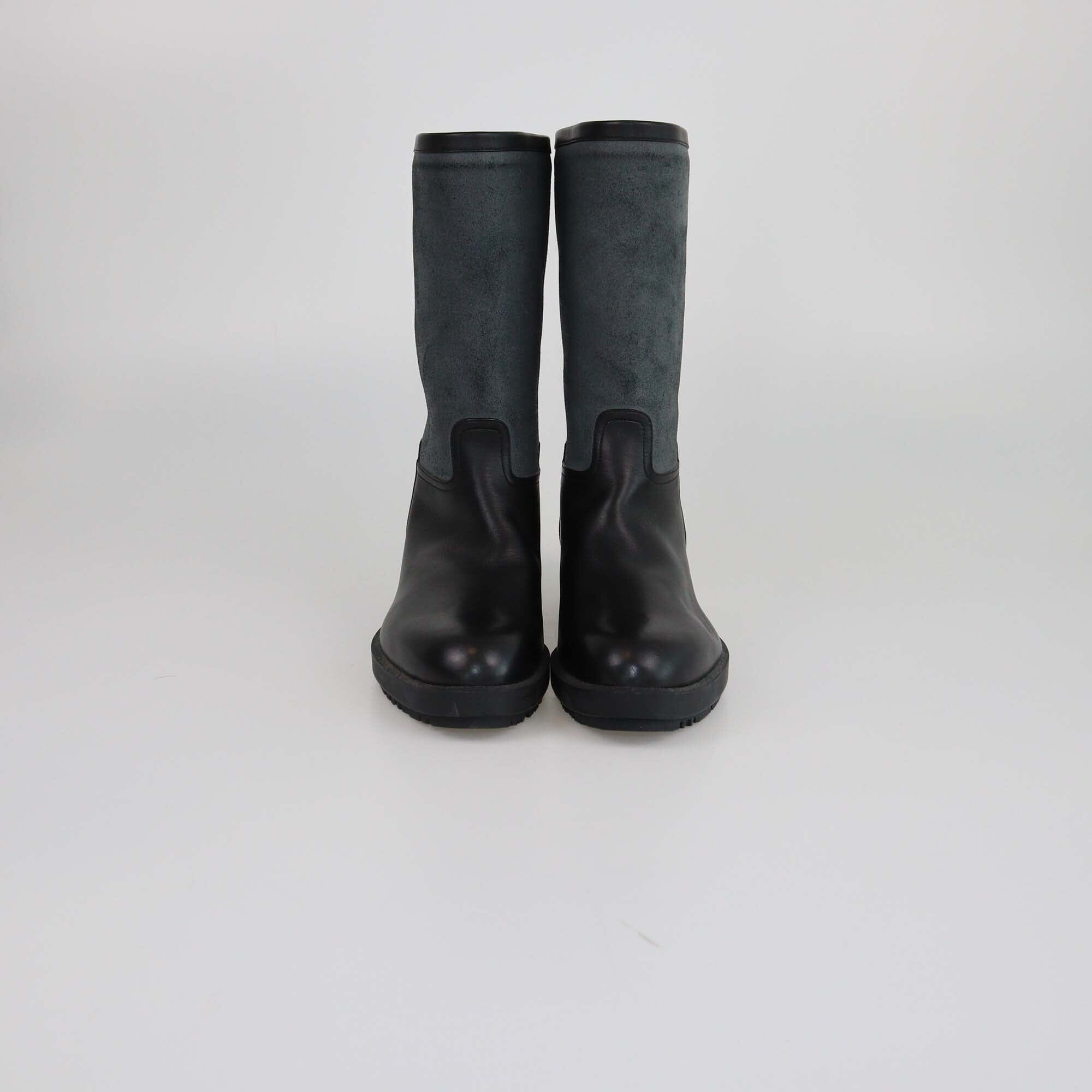 Hermes Black/Gray Mid Calf Rain Boots Womens Hermes