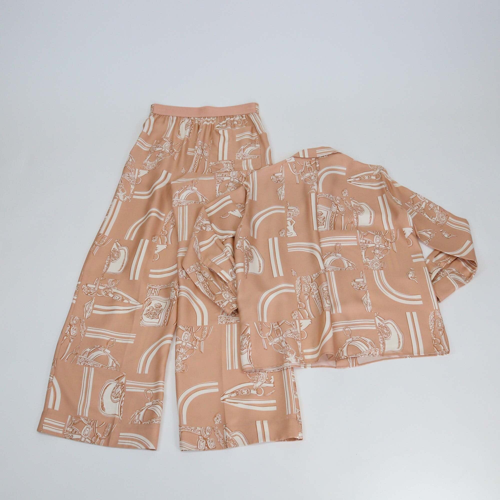 Hermes Peach/White En Desordre Finesse Print Shirt & Pants Set Womens Hermes