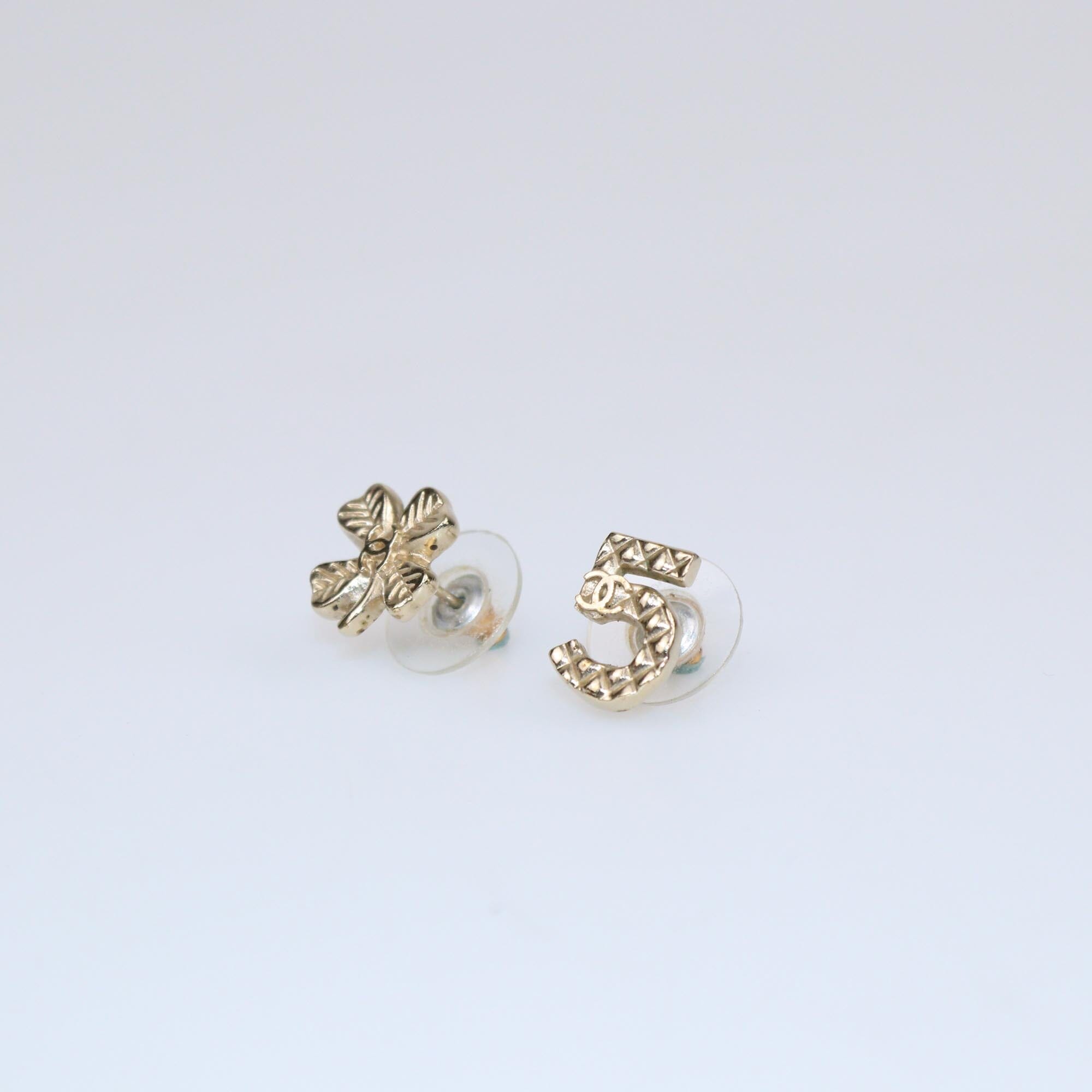 Chanel Gold Tone Metal Chanel No.5 Stud Earrings Womens Chanel