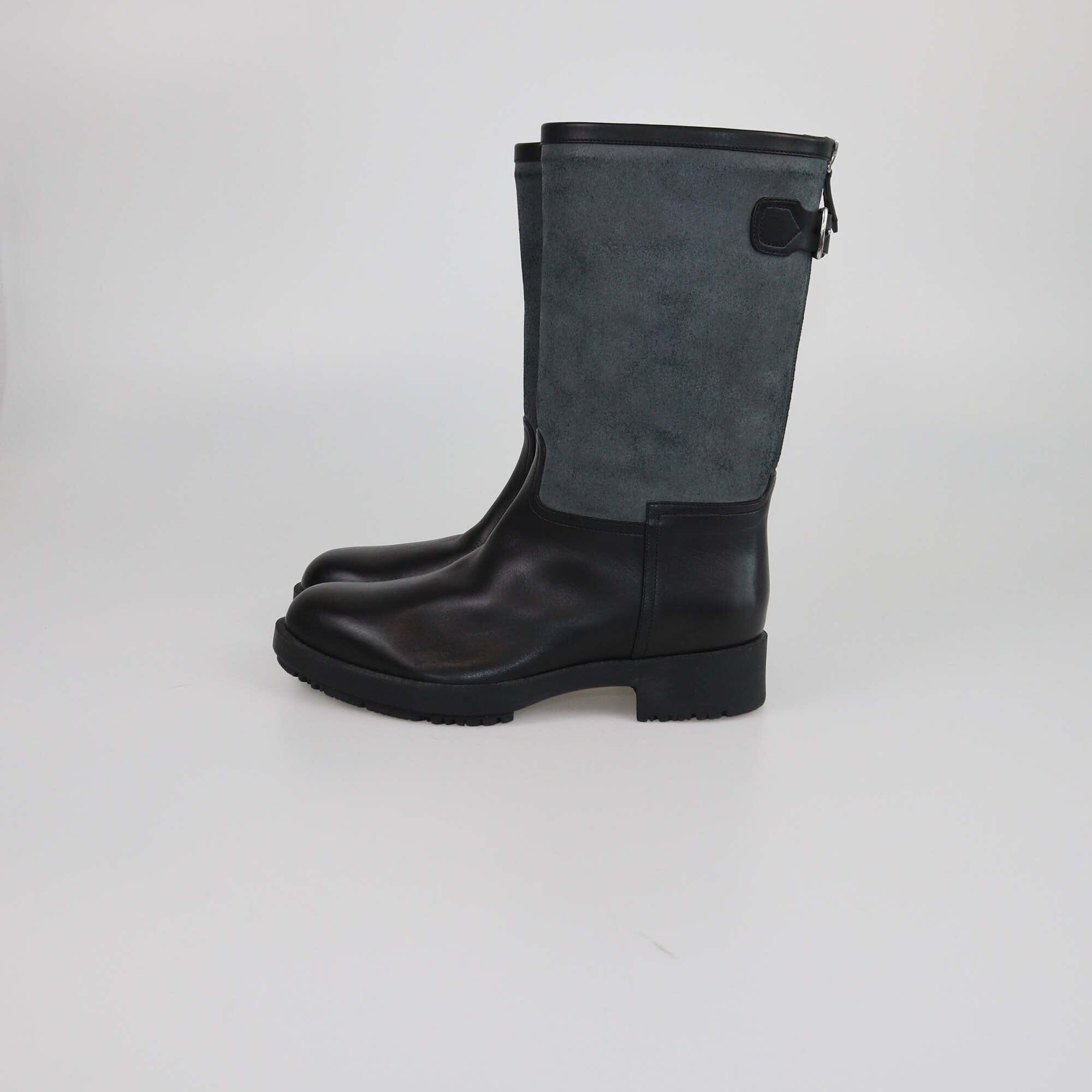 Hermes Black/Gray Mid Calf Rain Boots Womens Hermes